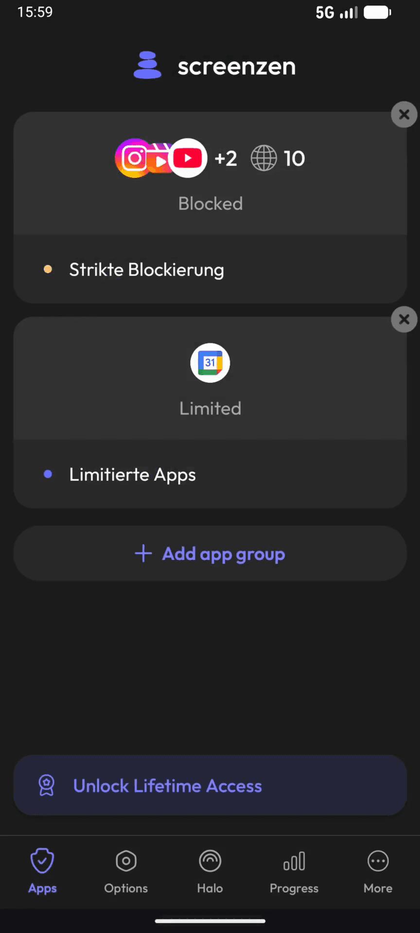 Step #10: Tippe im Hauptmenü auf die Gruppe Limitierte Apps.