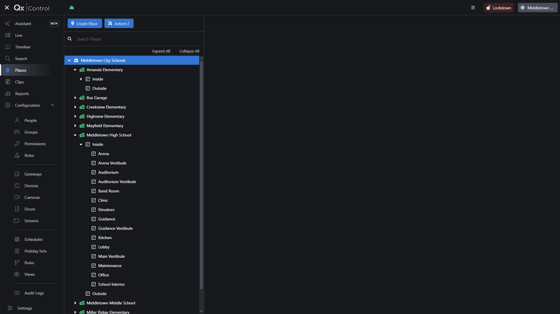 Step #7: Click on your primary location (e.g., Middletown City Schools) in the Places tree to load its settings.