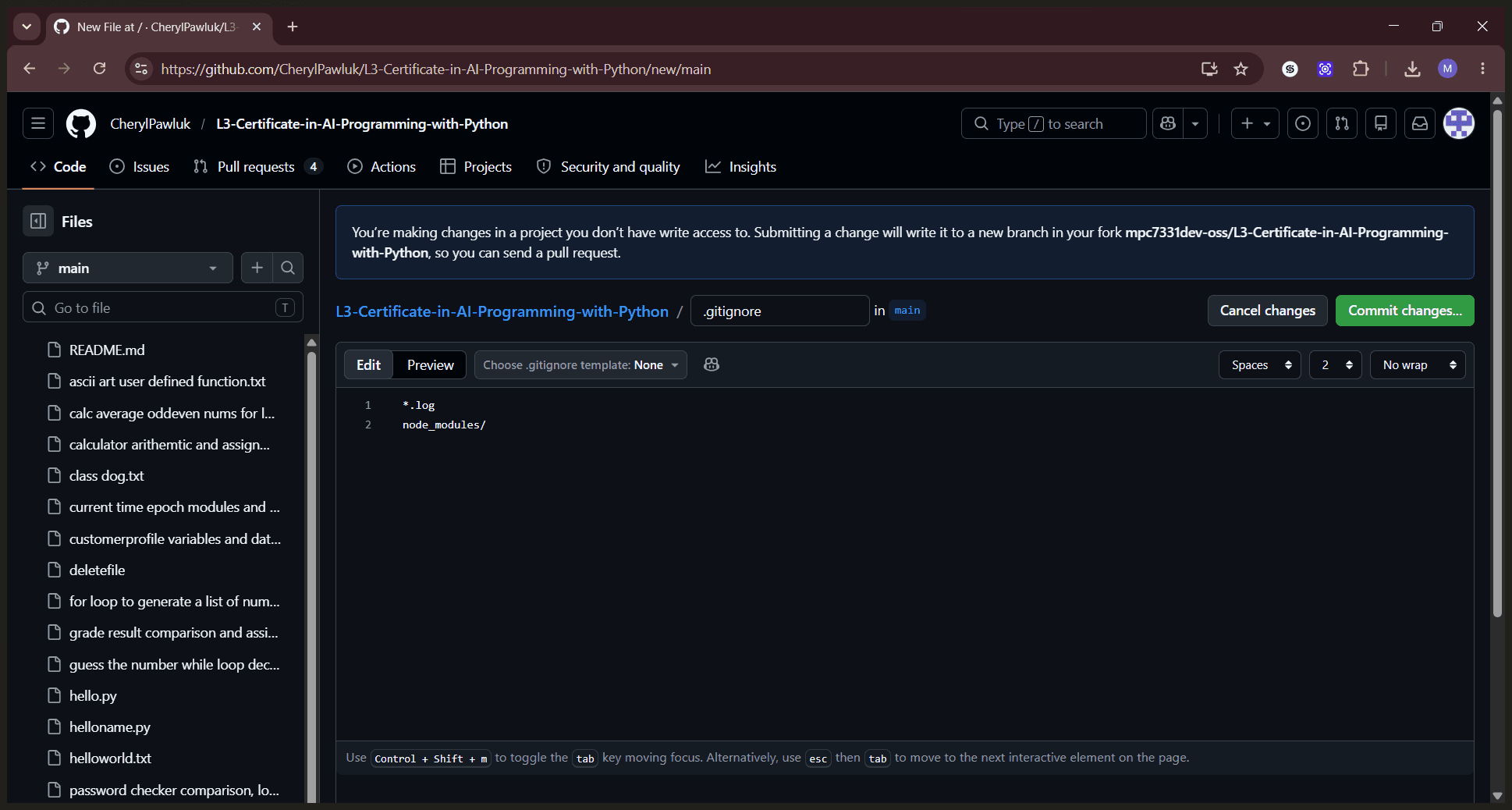 Step #4: Click Commit changes... in the top right corner.