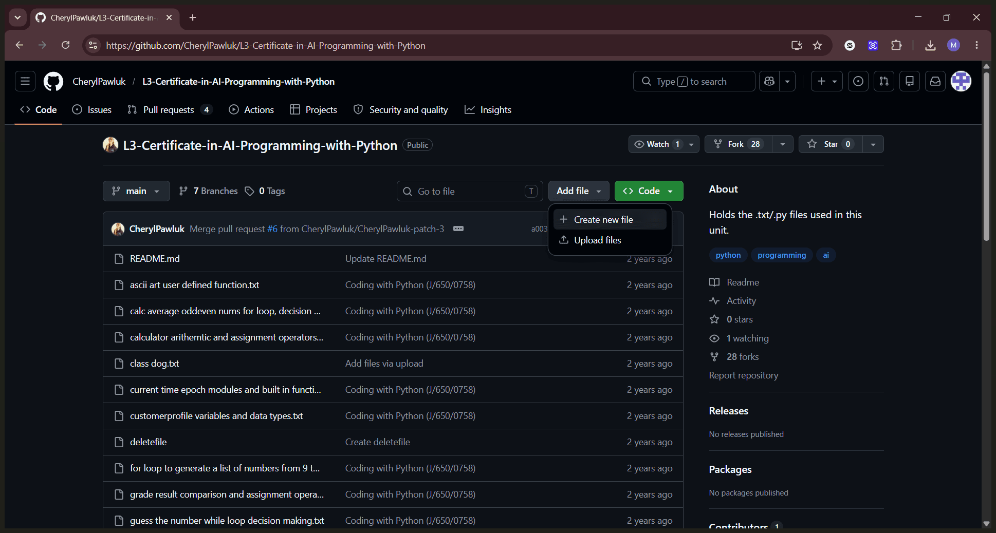 Step #2: Click Add file and select Create new file from the dropdown menu.