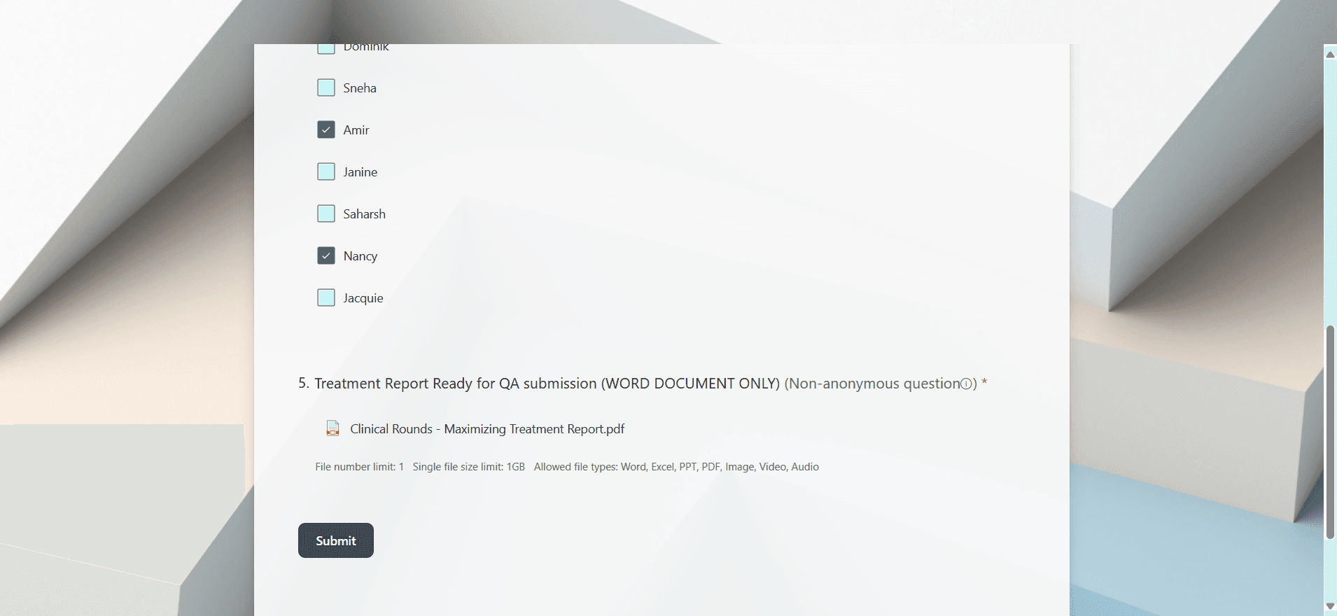 Step #13: Once the document is uploaded and your submission is ready, Click "Submit":