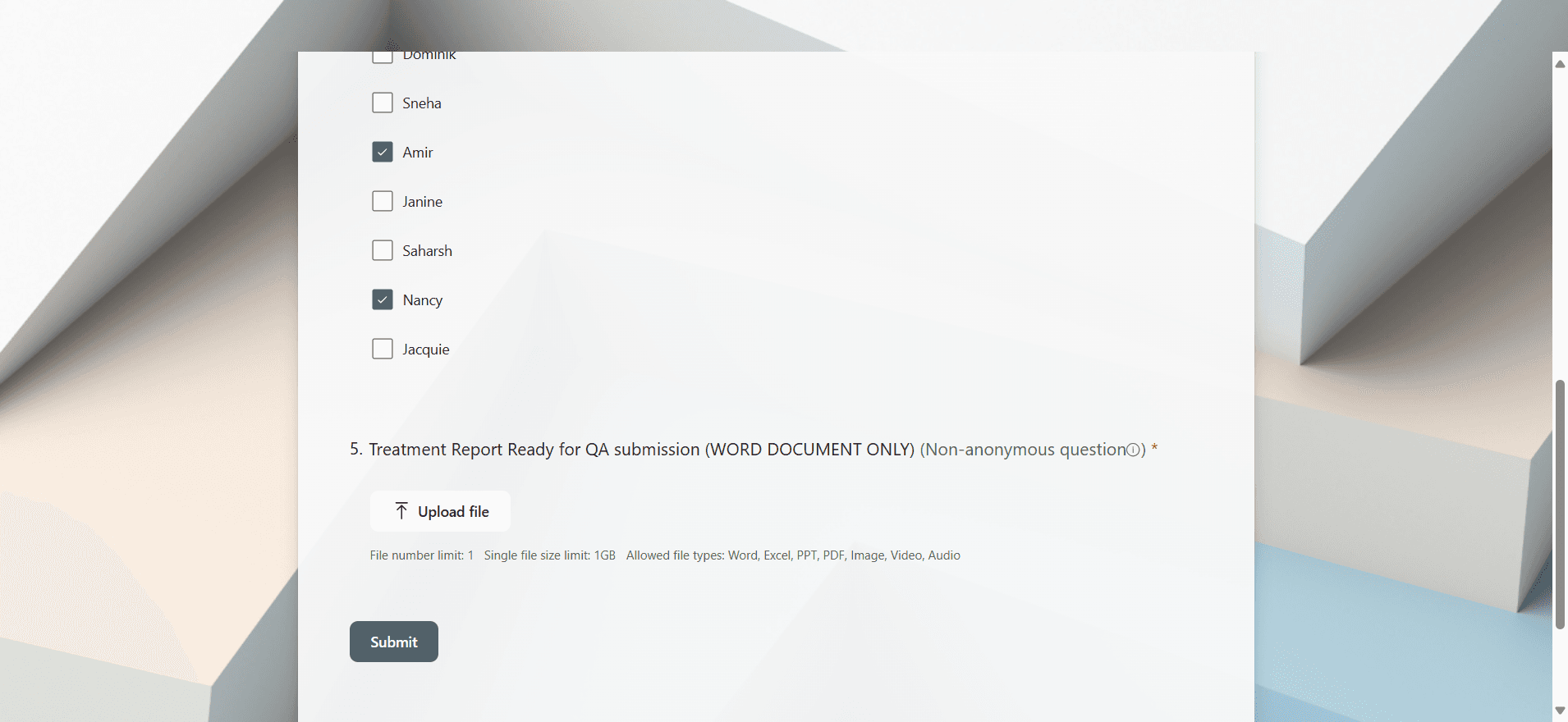 Step #12: Click "Upload File" to upload the report for QA submission.