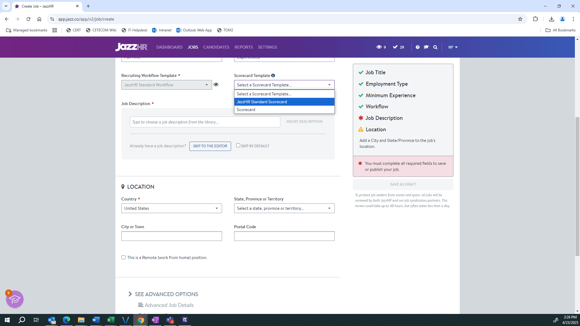Step #9: Click on "JazzHR Standard Scorecard"