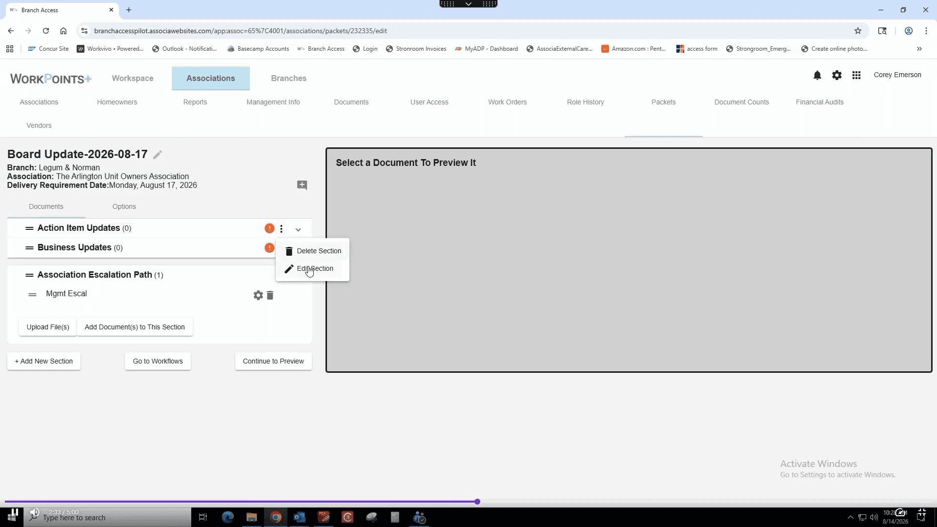 Step #17: Click the Edit Section button (the three dots) for the Action Item Updates line.
