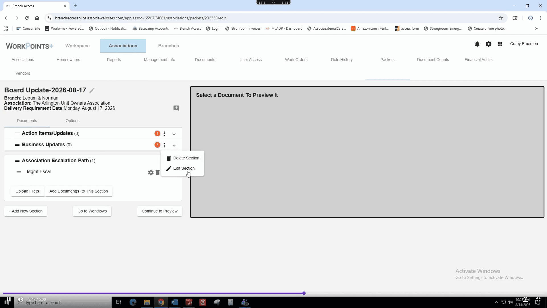 Step #20: Click the Edit Section button for the Business Updates line.
