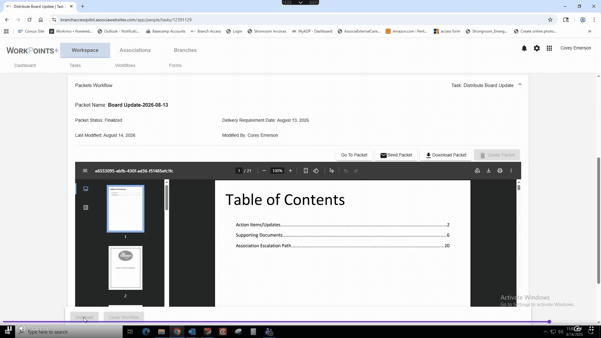 Step #56: Click Distribute to finish processing the workflow task. The board update is now complete.