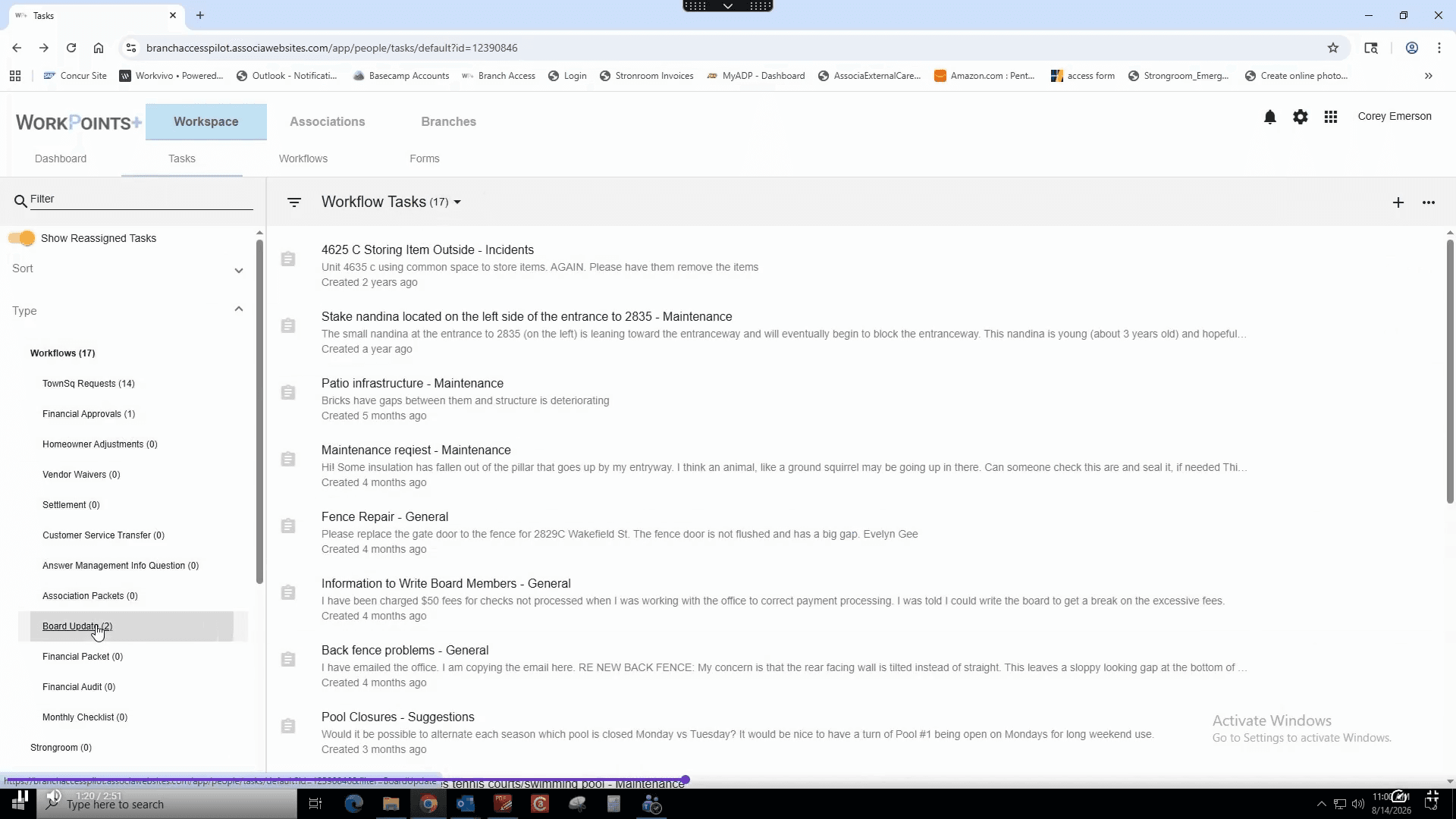 Step #46: Under Workflow Tasks in the left-hand sidebar, click Board Update.