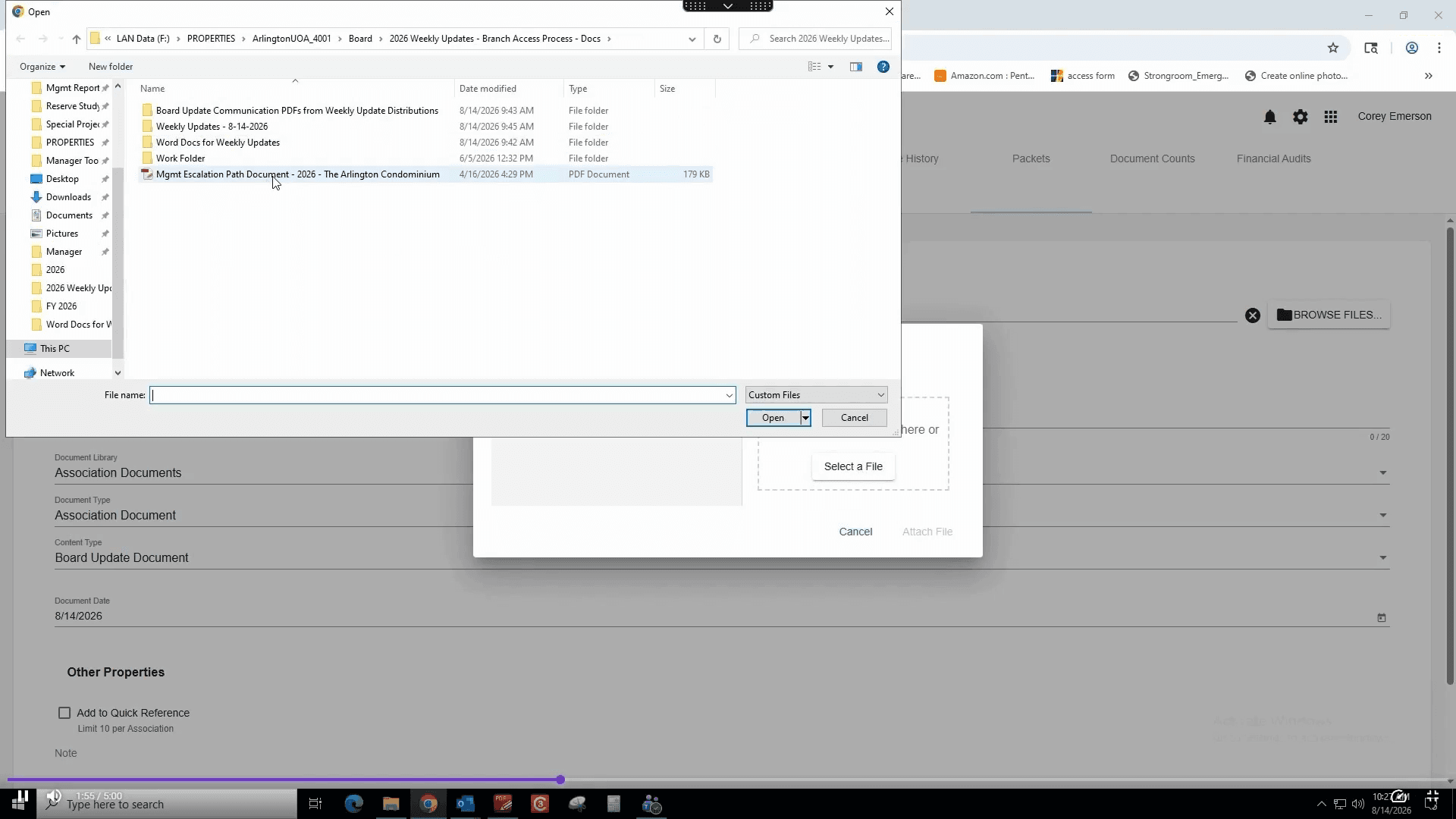 Step #13: Select your Management Escalation Path document from your computer and click Open.