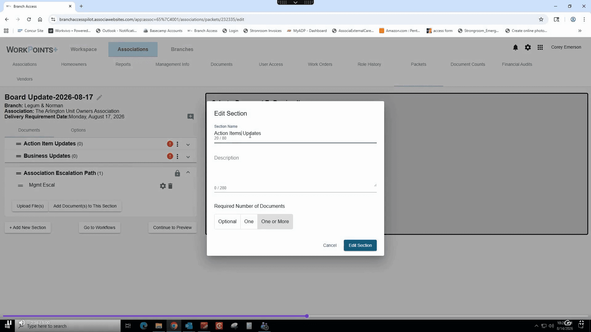 Step #18: Click the Section Name field and edit the section name to match your preference.