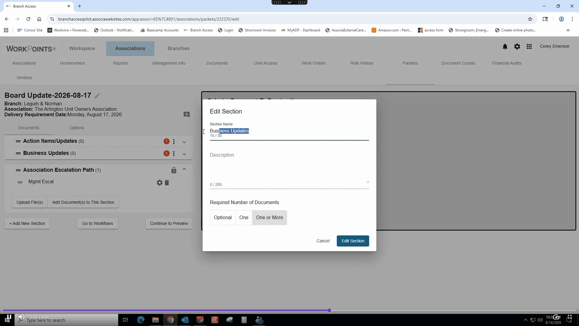 Step #21: Select the existing text and type Supporting Documents into the Section Name field.