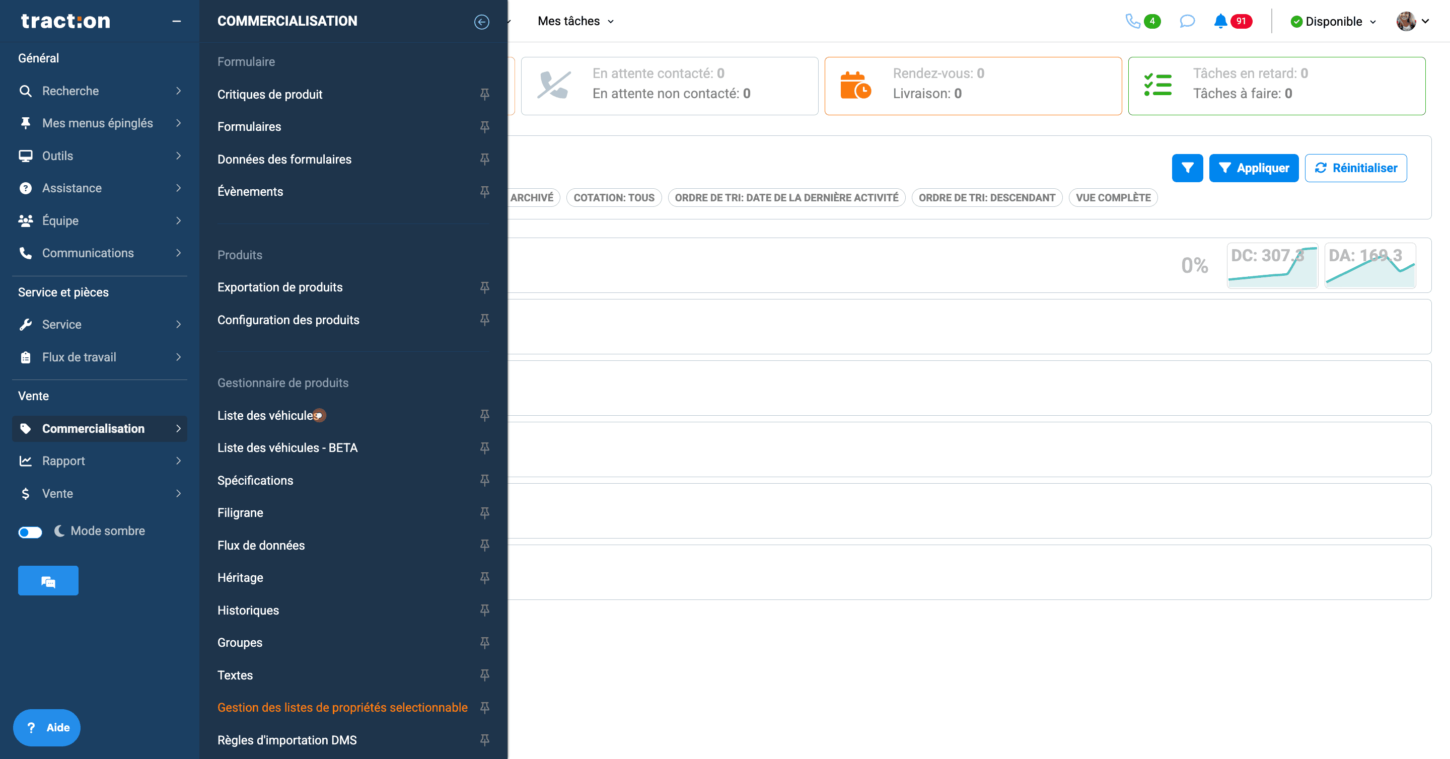 Step #2: Clique sur Gestion des listes de propriétés selectionnable
