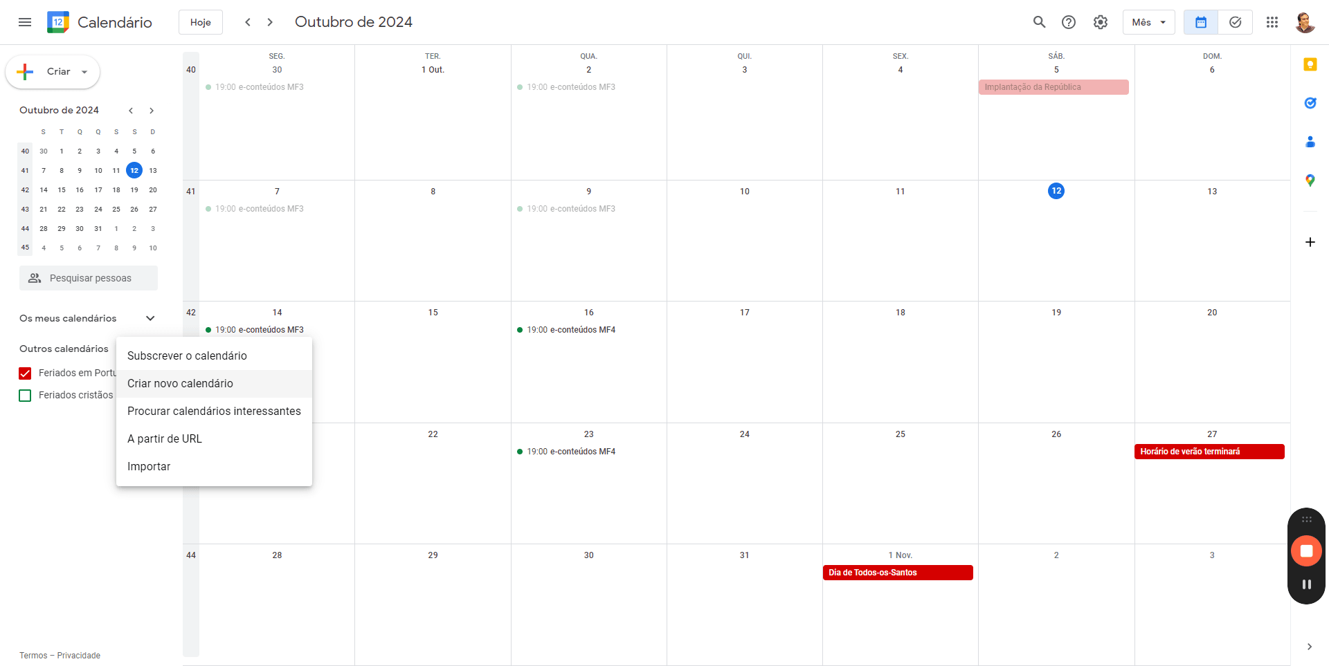 Step #5: Cliquem em "Criar novo calendário"
