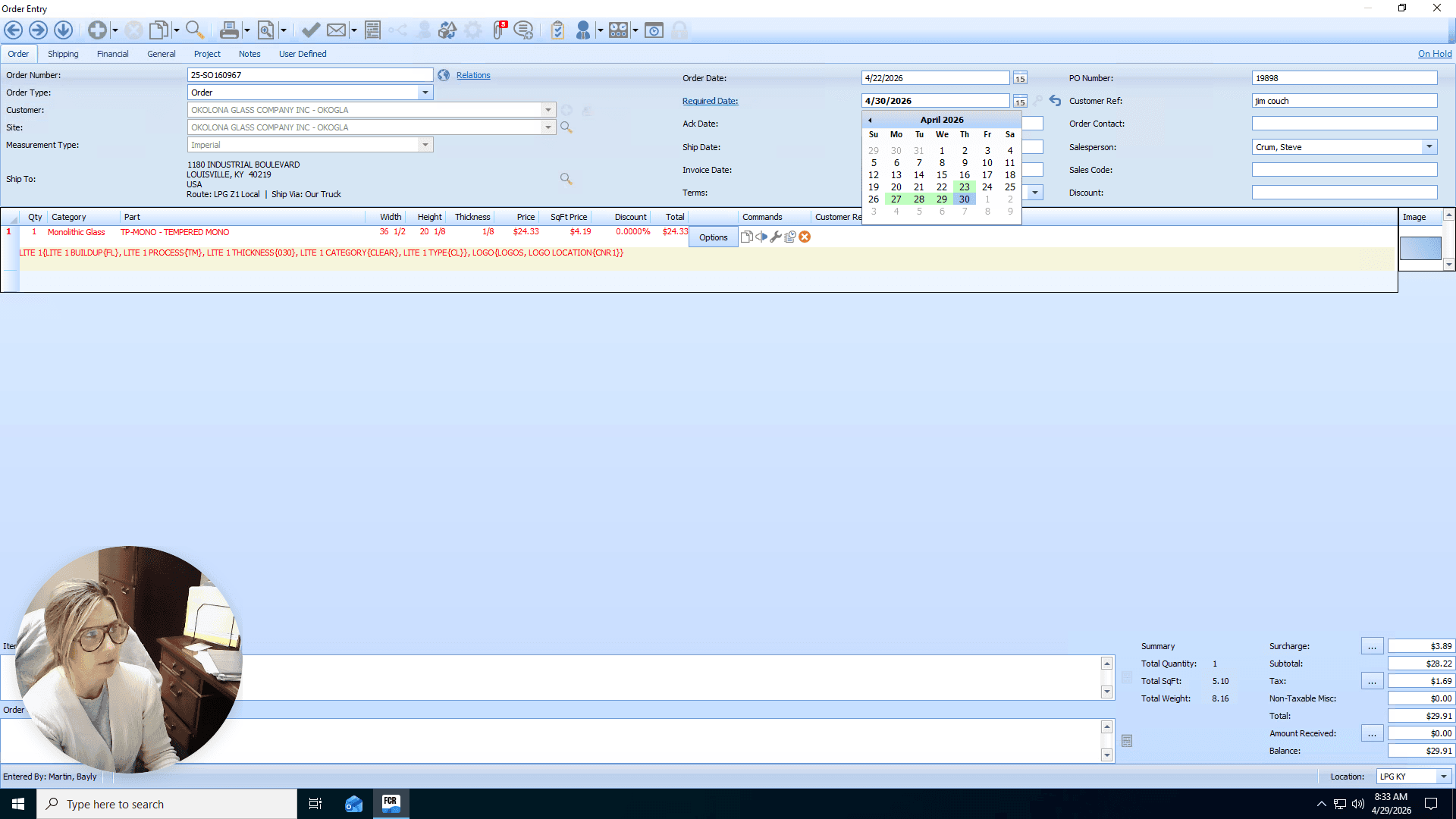 Step #5: Click the calendar icon next to the Required Date field.