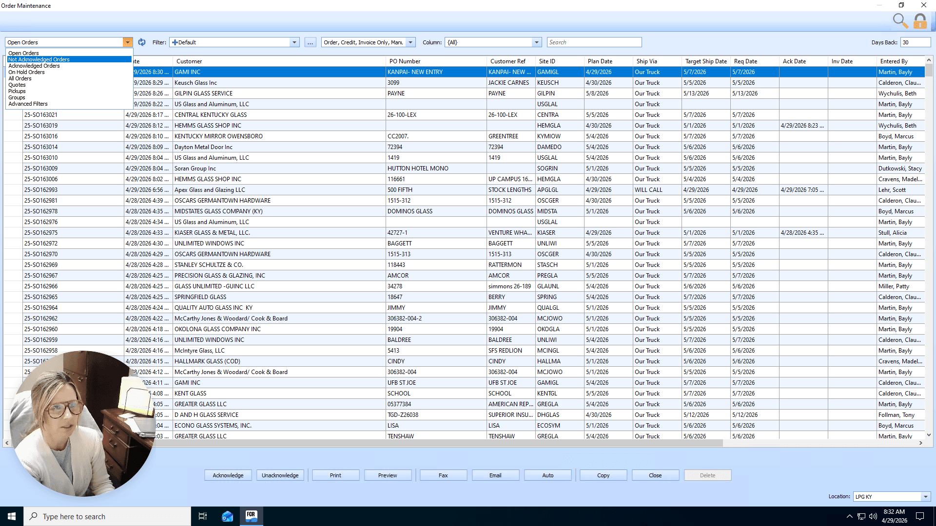 Step #2: Open the view dropdown in the upper left and select Not Acknowledged Orders.