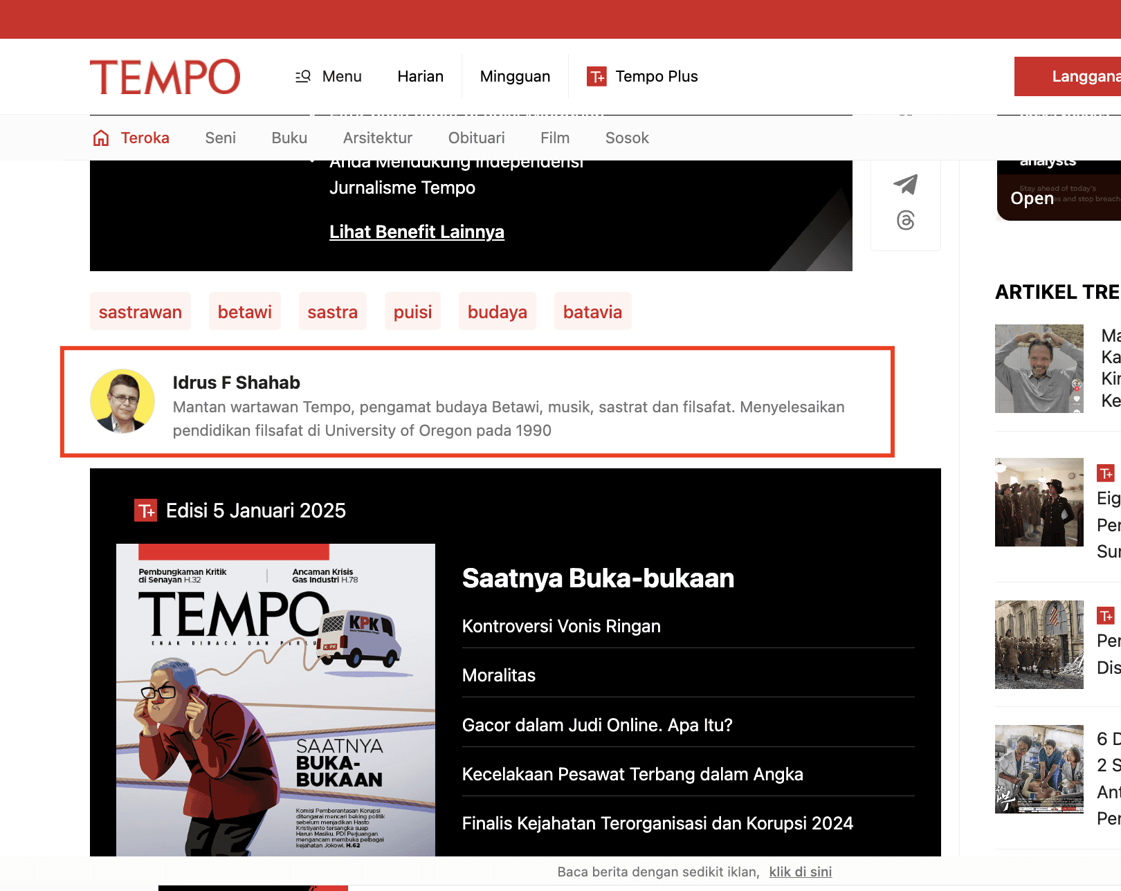 Step #9: Tunggu hingga artikel publish, maka biodata yang sebelumnya ditambahkan berhasil tampil di web Single Brand