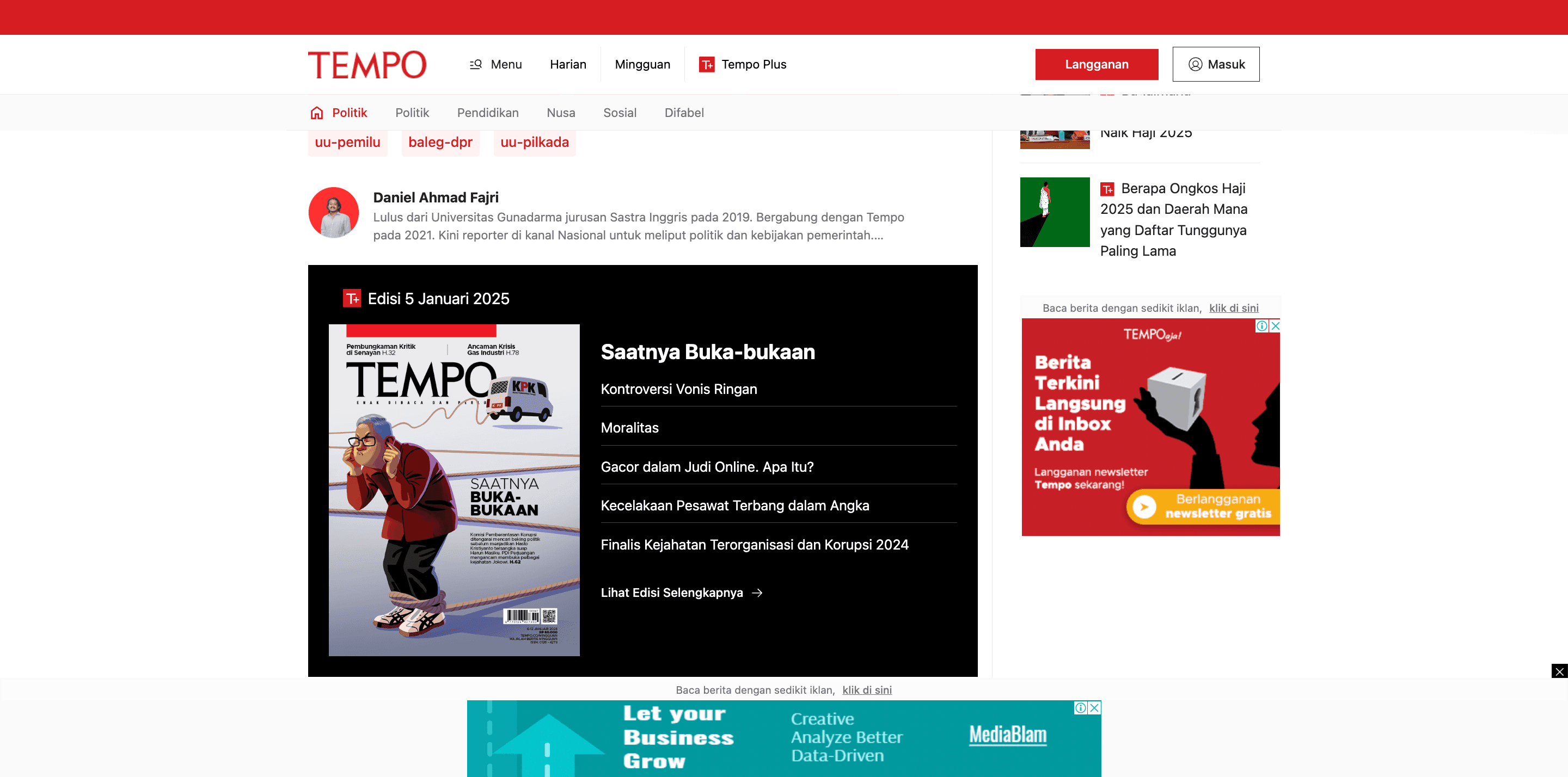 Step #6: Kembali ke web tempo.co, kemudian lakukan refresh page. Maka biodata yang ditambahkan berhasil tampil di web Single Brand