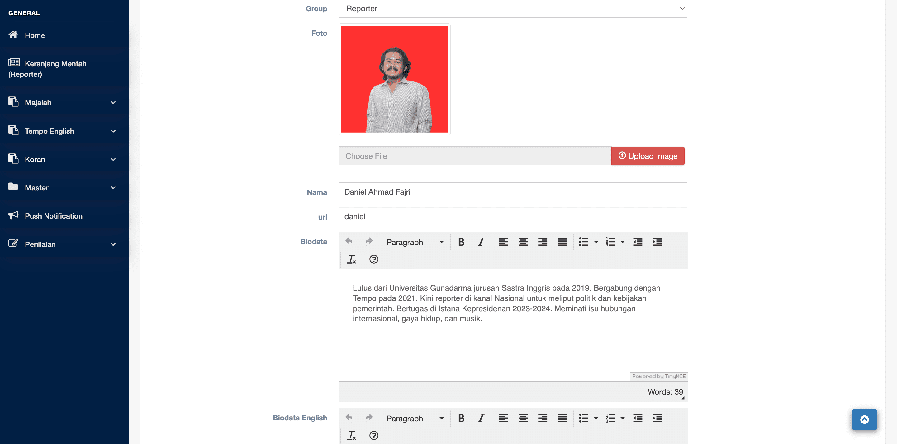 Step #2: Selanjutnya menuju ke CMS TM, untuk menambahkan profil dan biodata dari penulis/user terkait. Setelah selesai, klik 'Submit'