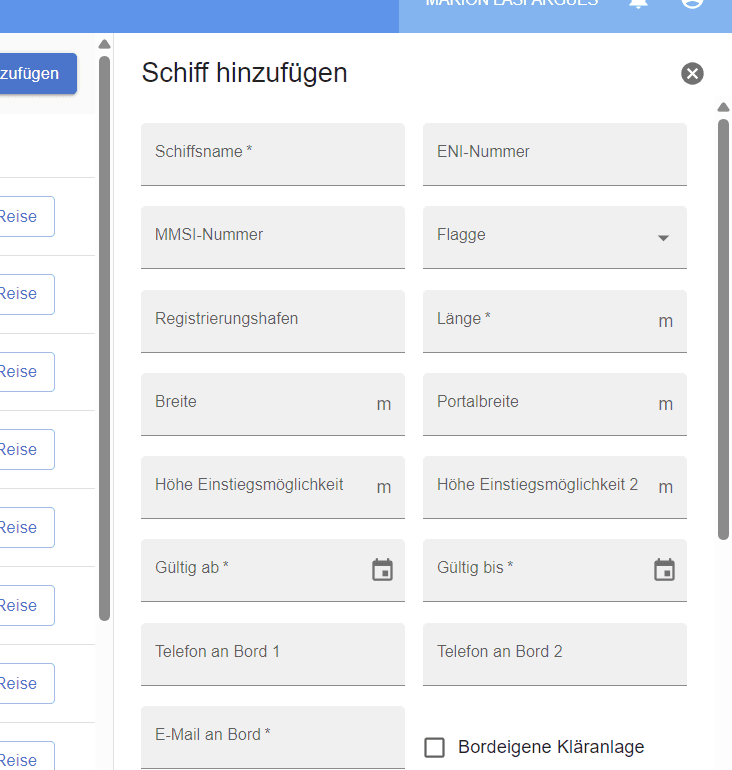 Step #4: Die Schiffsdetails eingeben. Die mit einem * gekennzeichneten Felder sind Pflichtfelder.
