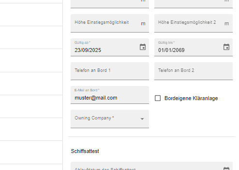 Step #5: Die Eigentümergesellschaft ("Owning Company") des Schiffes aus Ihren gespeicherten Adressen auswählen.
