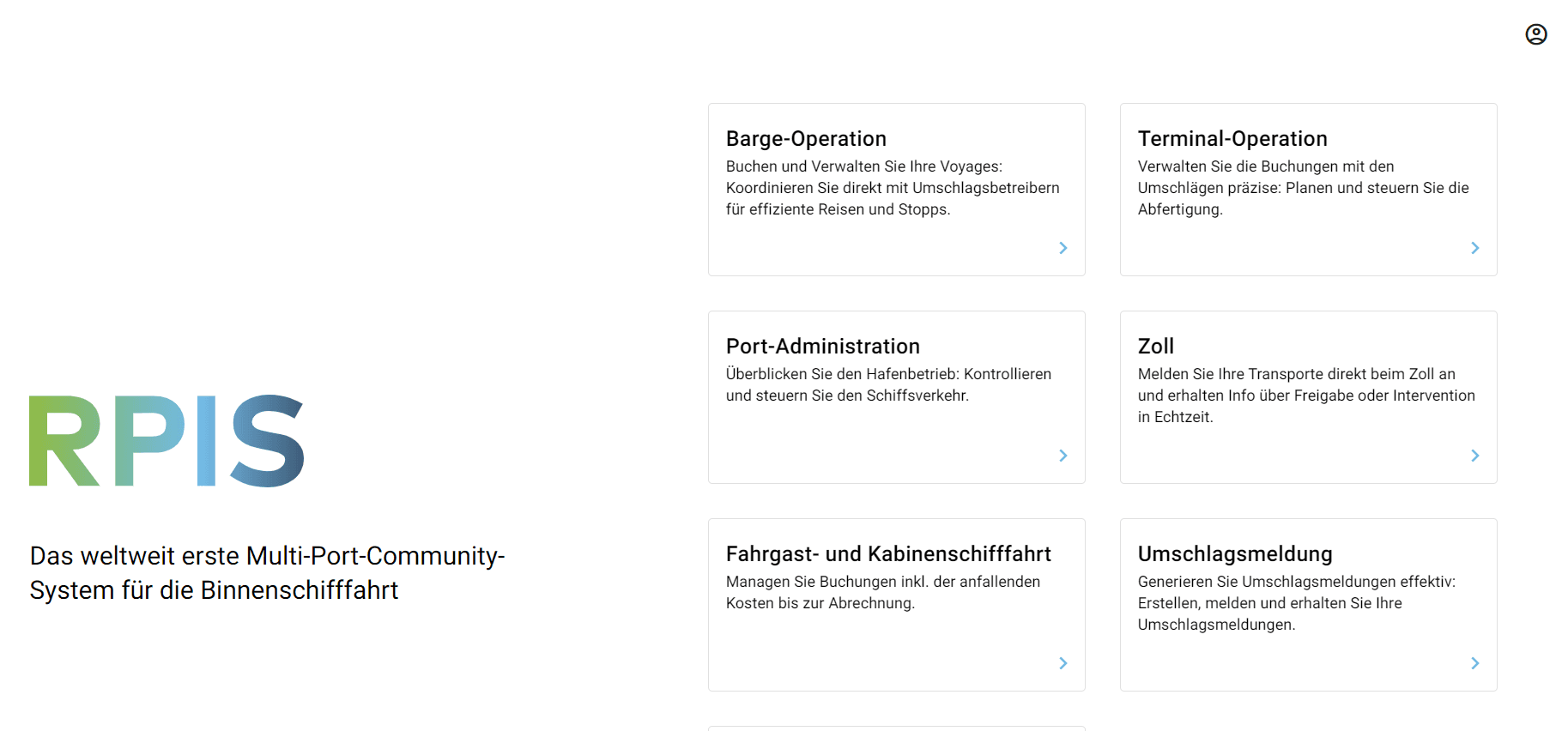 Step #1: Auf der RPIS-Plattform den Bereich "Fahrgast- und Kabinenschifffahrt" wählen.