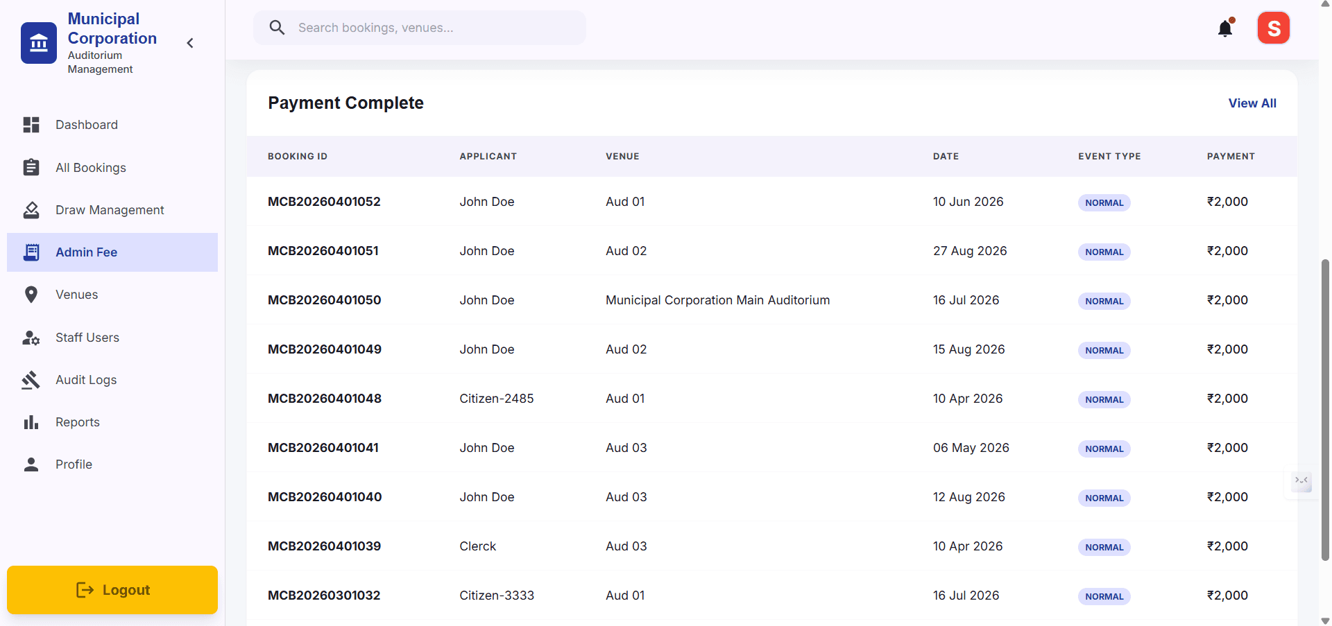 Step #14: If you scroll down in Admin Fee, you'll be able to have a look on Payment Complete table which contains Paid Admin Fee citizens and their details