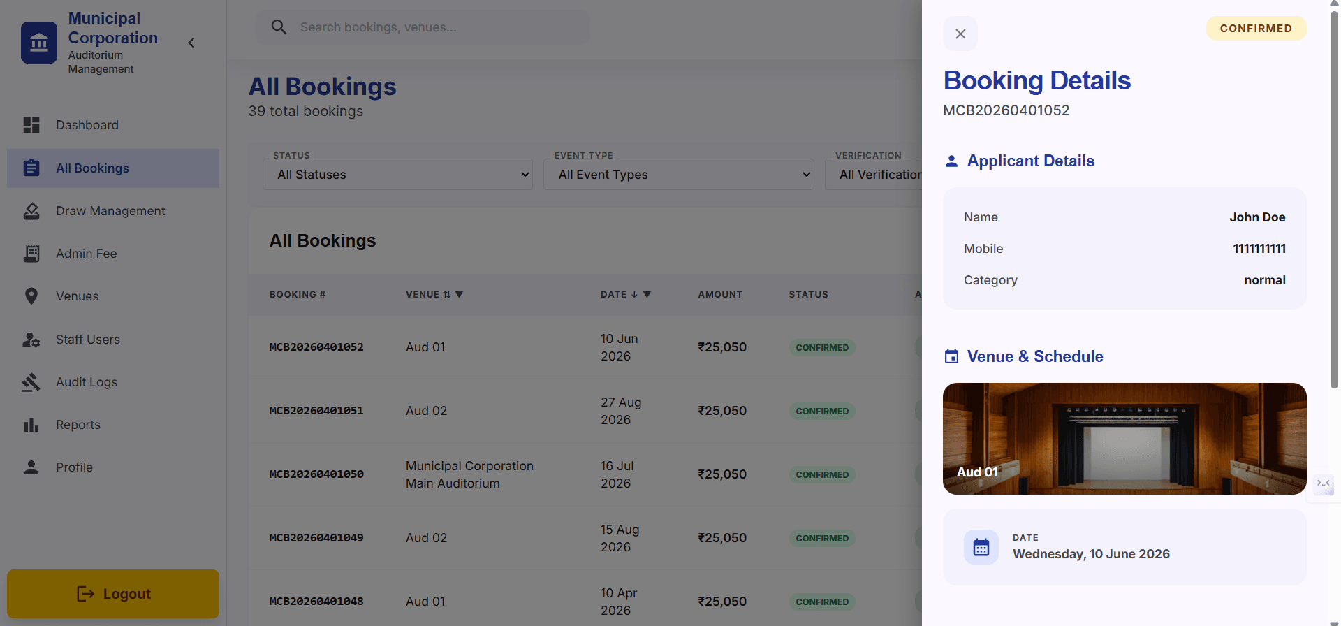 Step #9: By clicking on Actions column, booking details will pop up