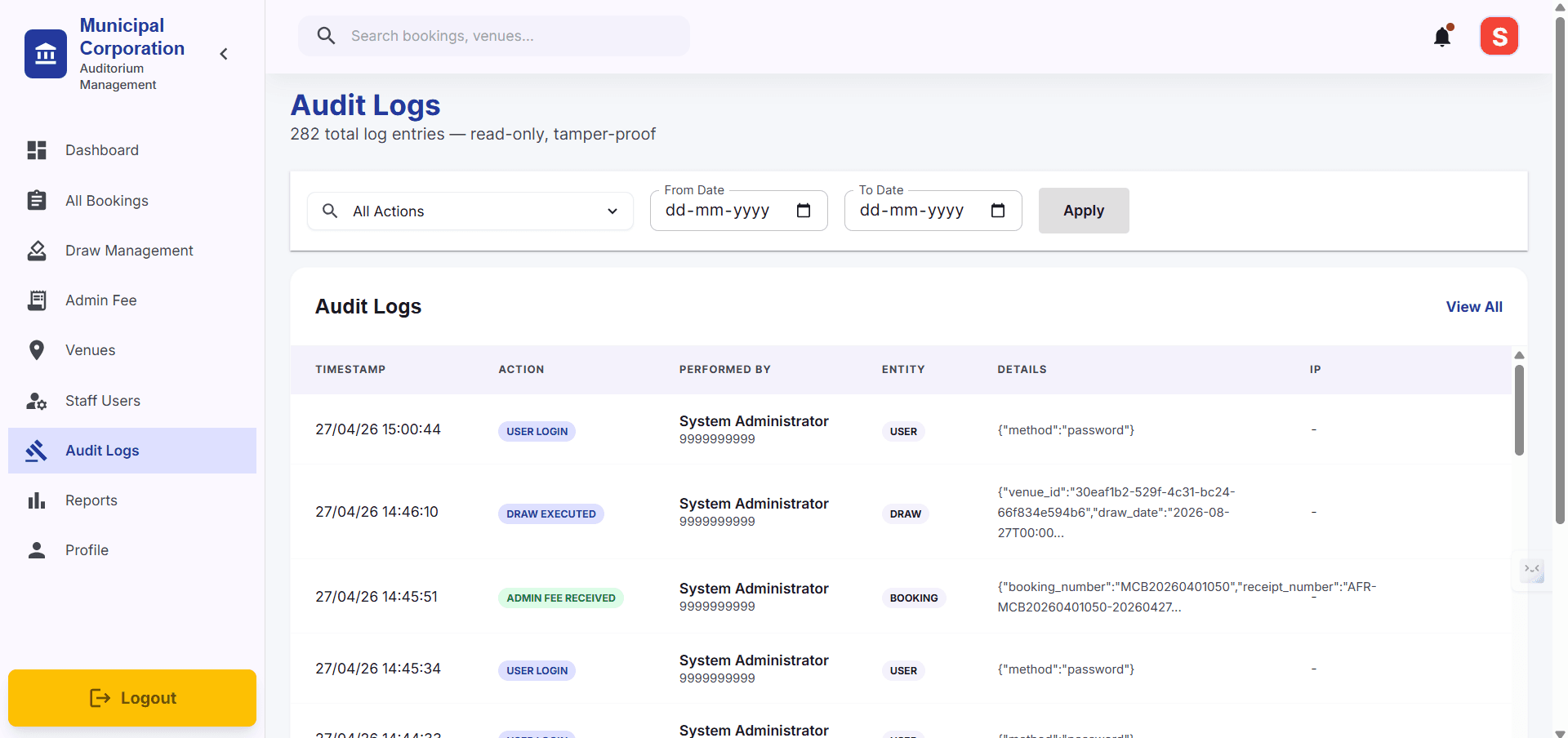 Step #18: Go to Audit Logs tab to track actions taken across the application.