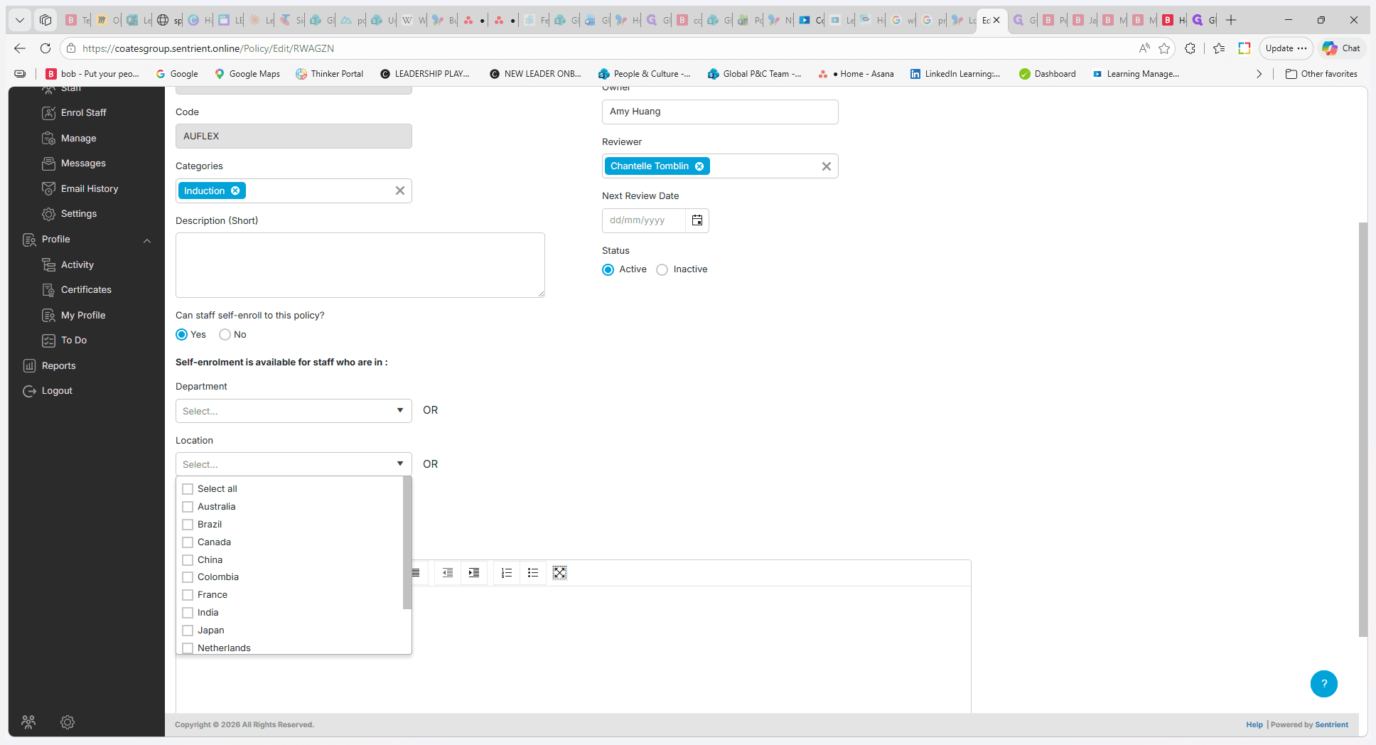 Step #6: Select the relevant locations, such as Australia, to restrict catalog visibility to crew members assigned to those sites.