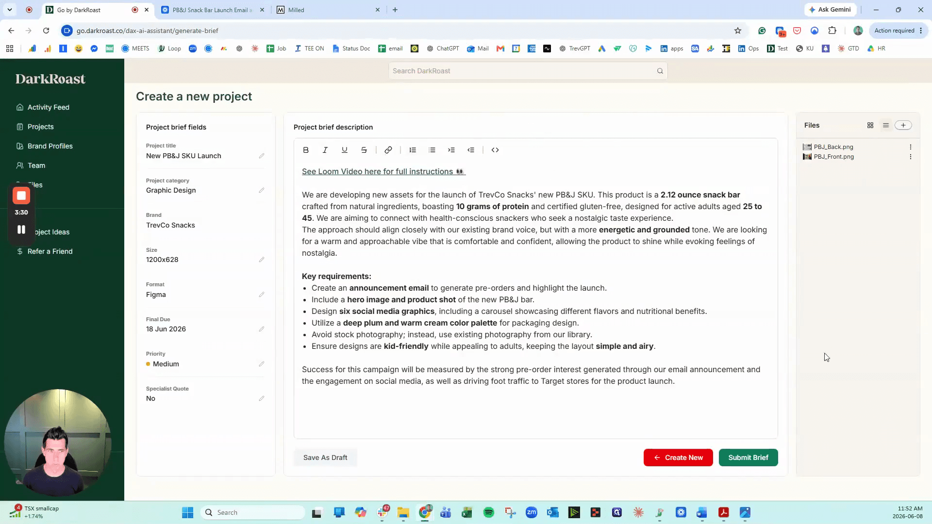 Step #13: Click Submit Brief to finalize the project creation.