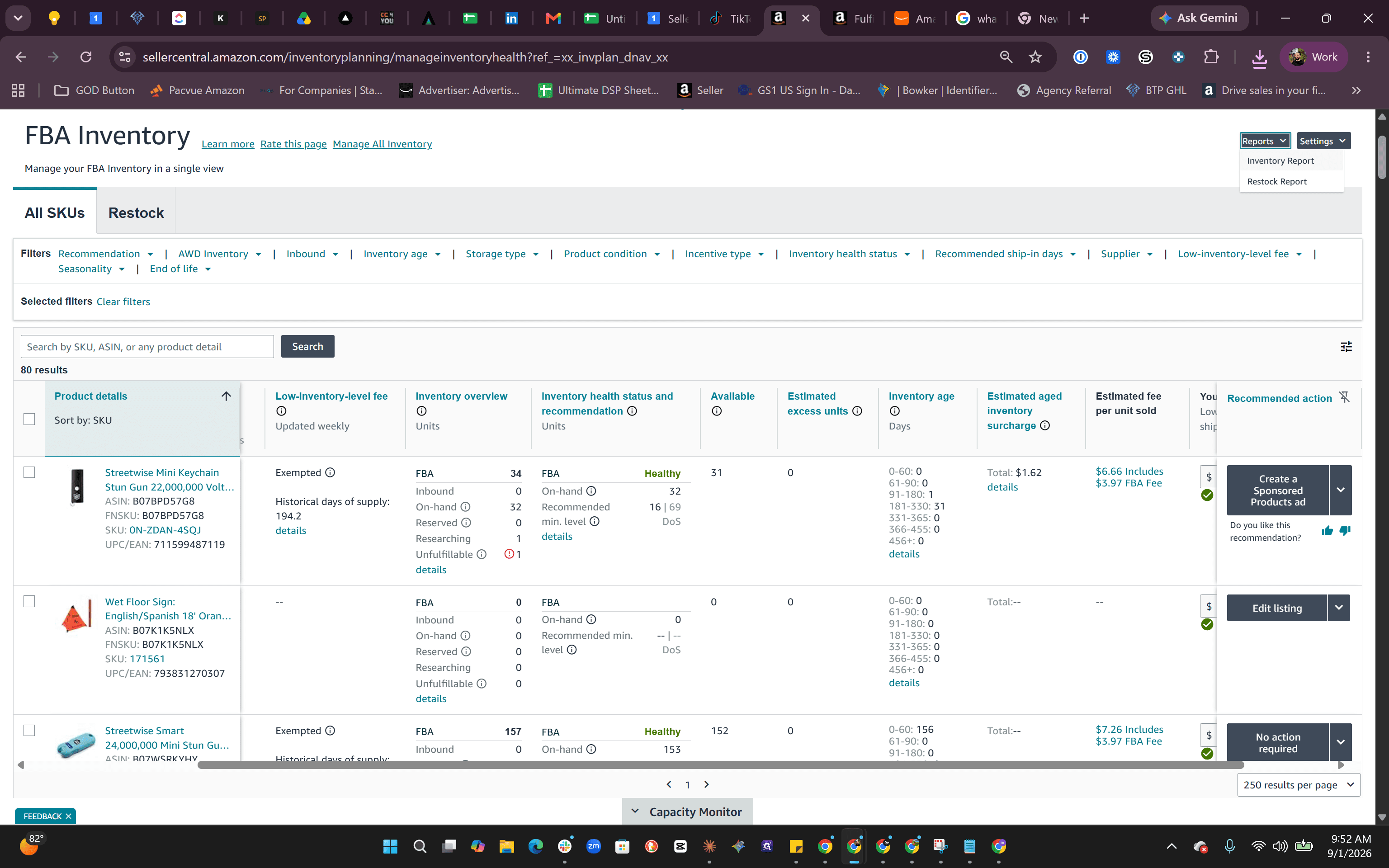 Step #1: Click the Reports dropdown located in the top navigation area of the FBA Inventory page.