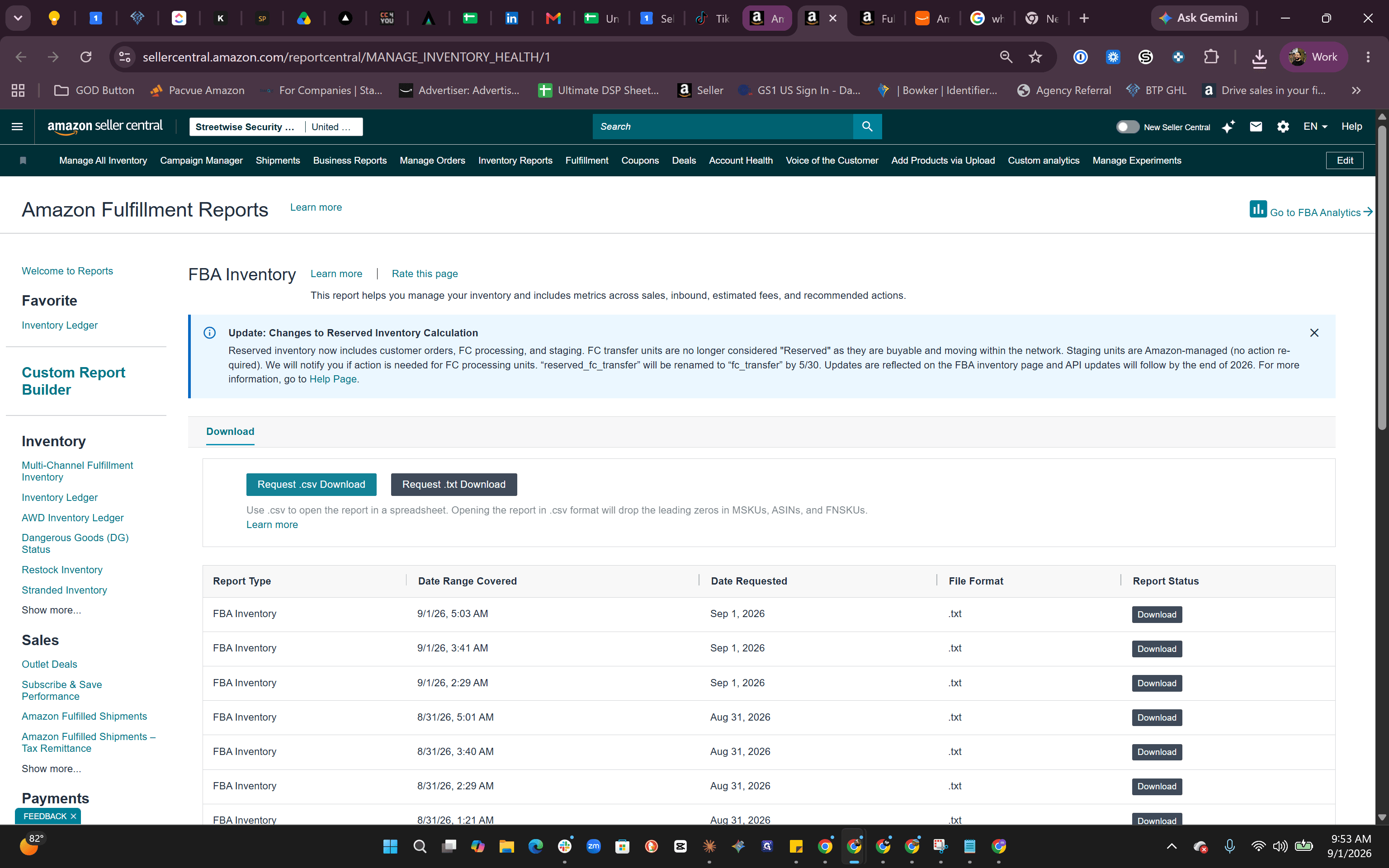 Step #2: Click Request .csv Download under the Download tab to generate your inventory report file.