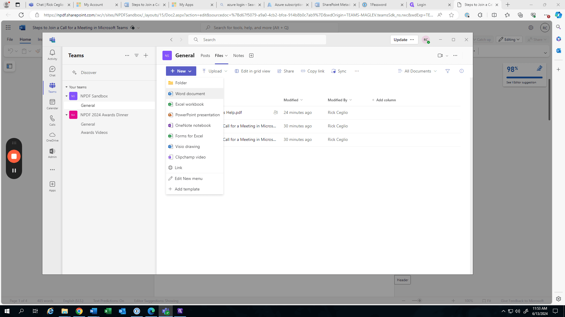 Step #20: Click "Word document"