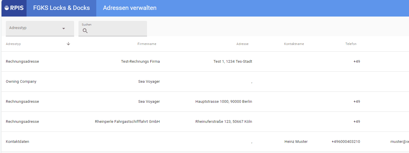 Step #7: Die hinterlegten Adressen erscheinen in der Liste aller Adressen.