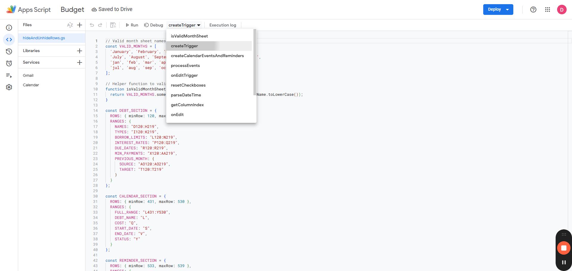 Step #12: Click the dropdown and select "createTrigger"