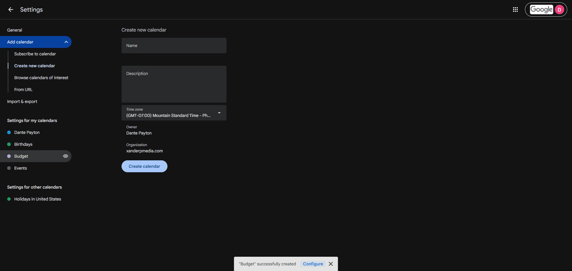 Step #6: Click on your new calendar