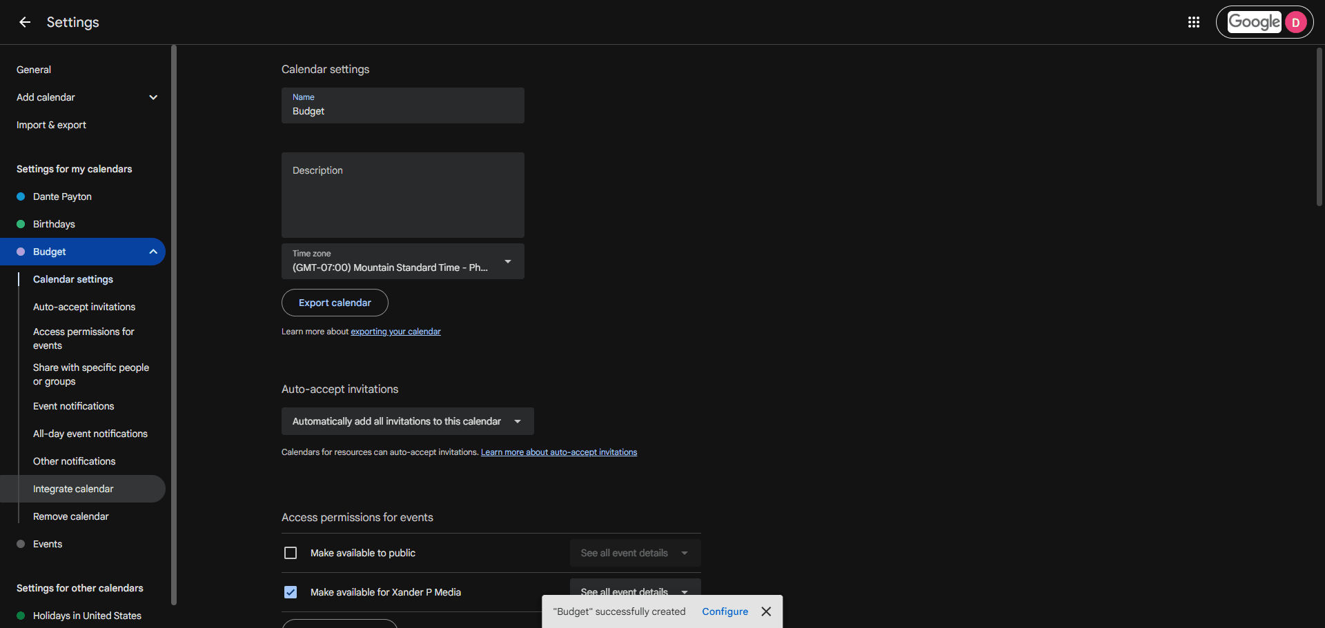 Step #7: Navigate to the "Integrate calendar" section