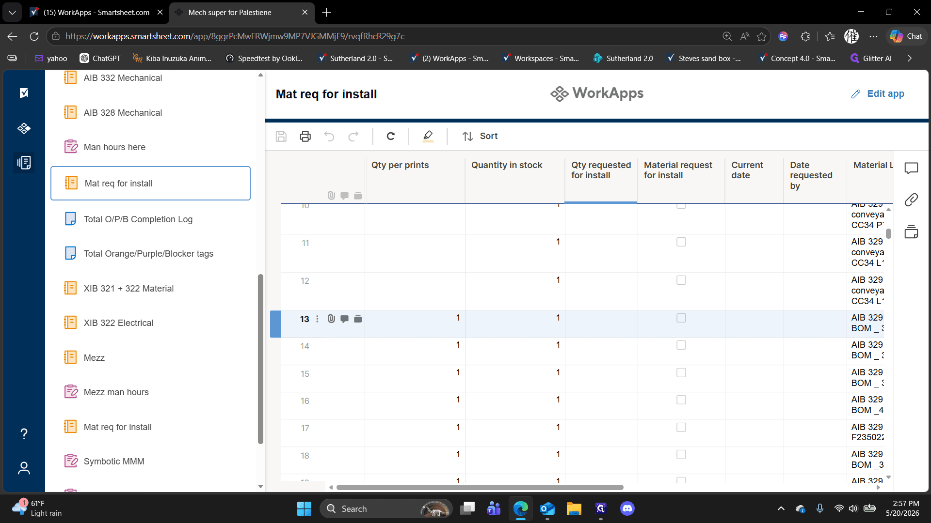 Step #5: Select the row for the material you want to request.