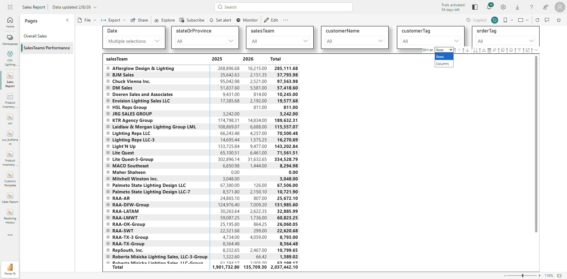Step #37: On the "Drill on" option choose Columns as we are drilling down on the time period