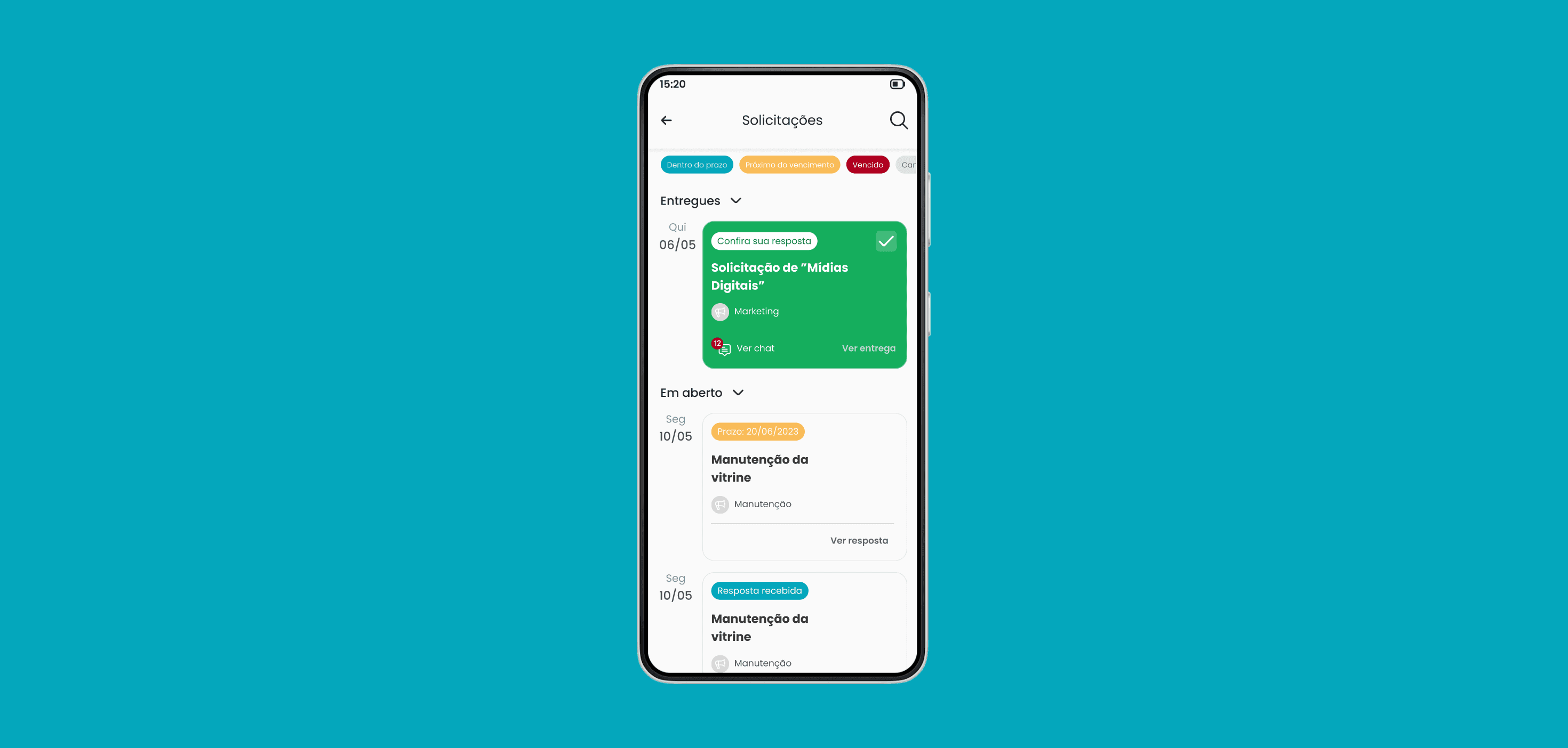 Step #7: Ao mesmo tempo, será gerado um card no app para o usuário acompanhar a Solicitação
