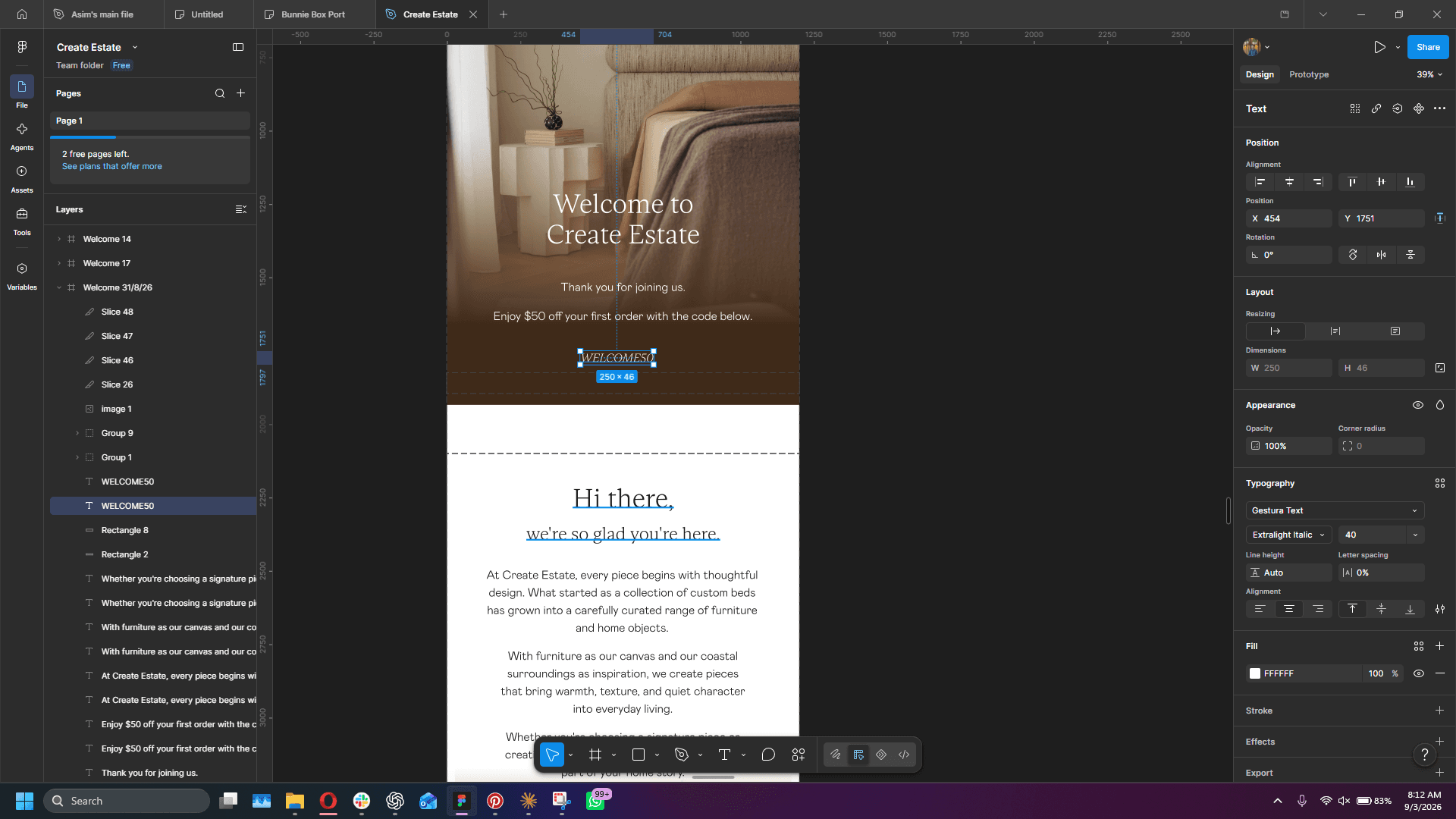 Step #6: Click on the text layer "we're so glad you're here" to edit subsequent text blocks.