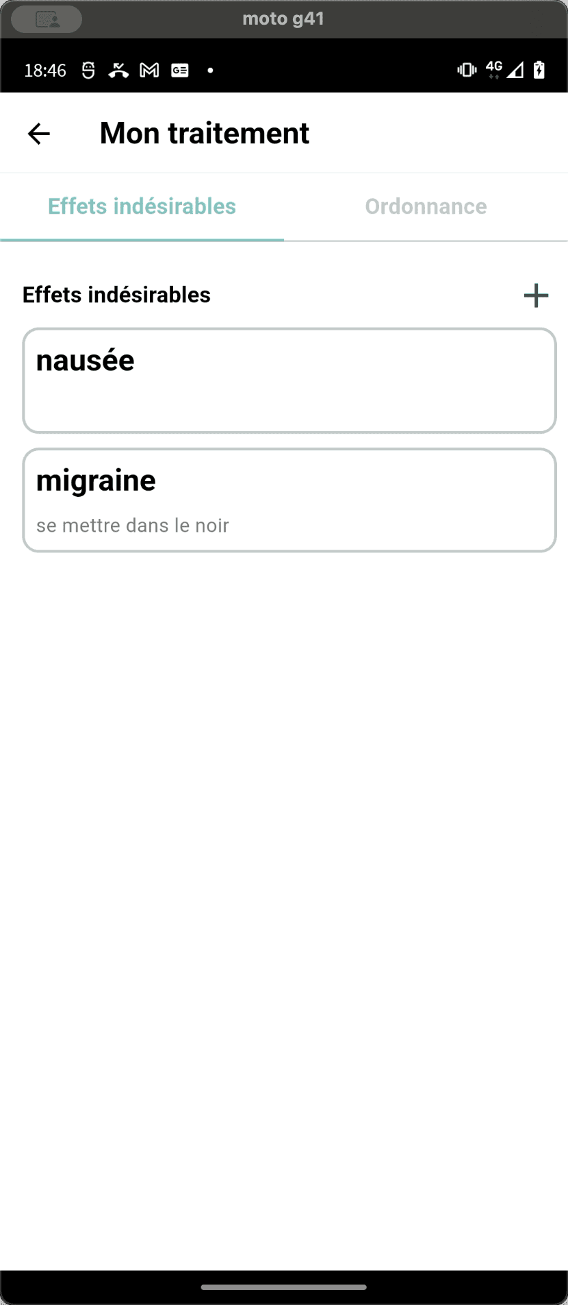 Step #12: La liste des effets indésirables s'affiche avec en titre l'effet indésirable, suivi des actions à mener si elles ont été renseignées.