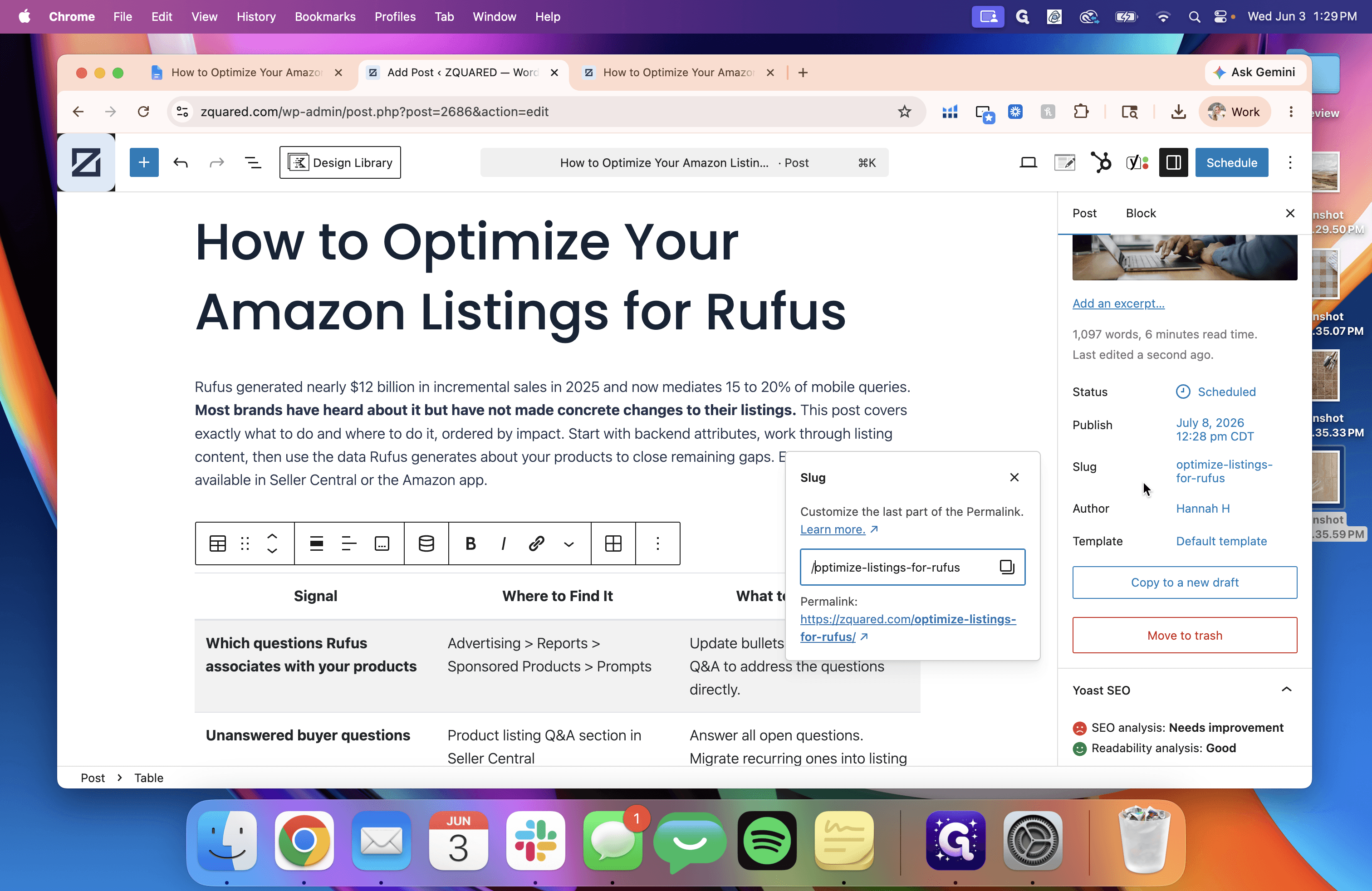 Step #11: Review the Slug (the URL path). If the auto-populated slug is too long, edit it down to a concise string of 5-6 descriptive words.
