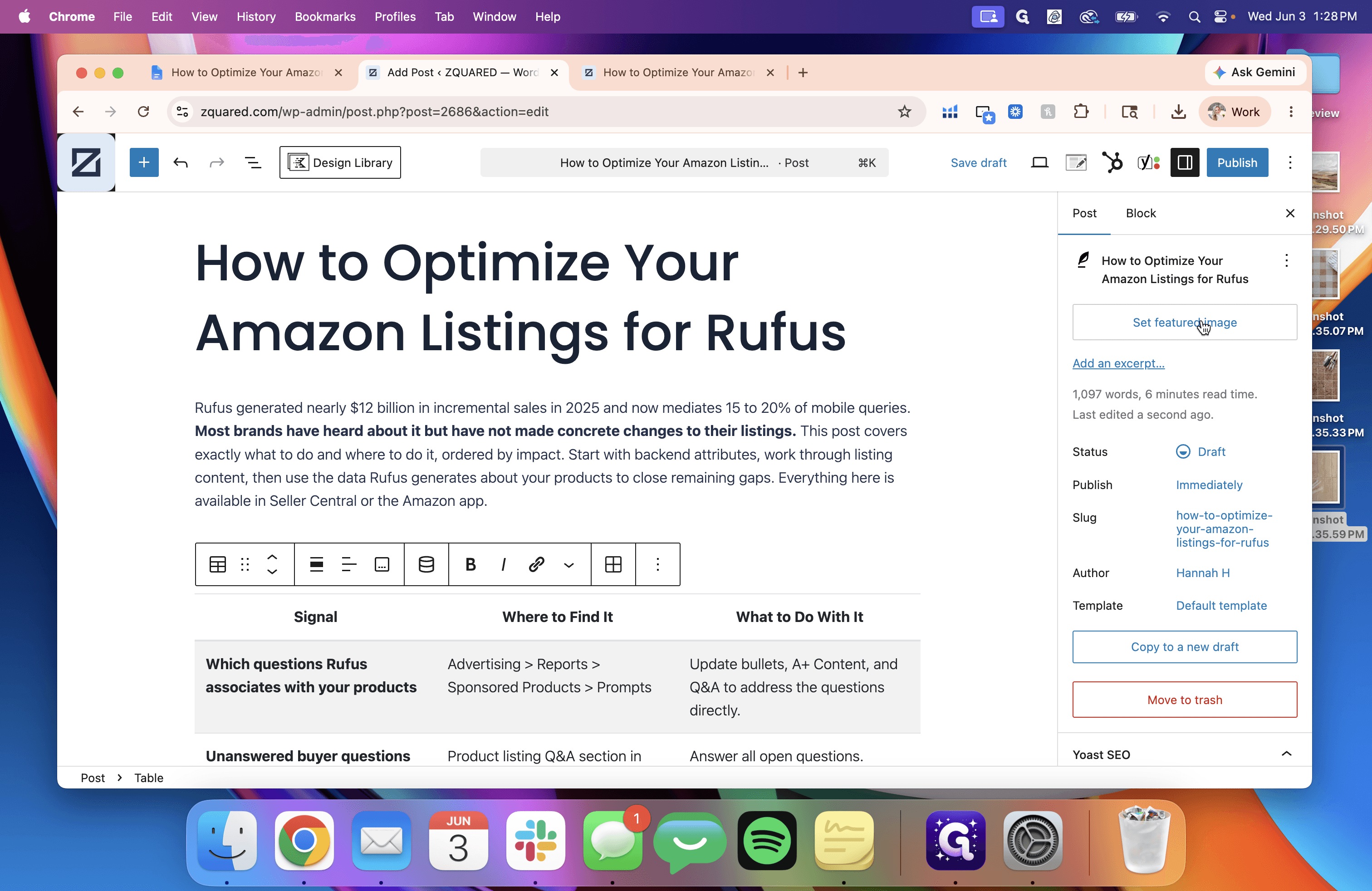 Step #7: In the right-hand post settings sidebar, locate the Featured image section and click Set featured image.