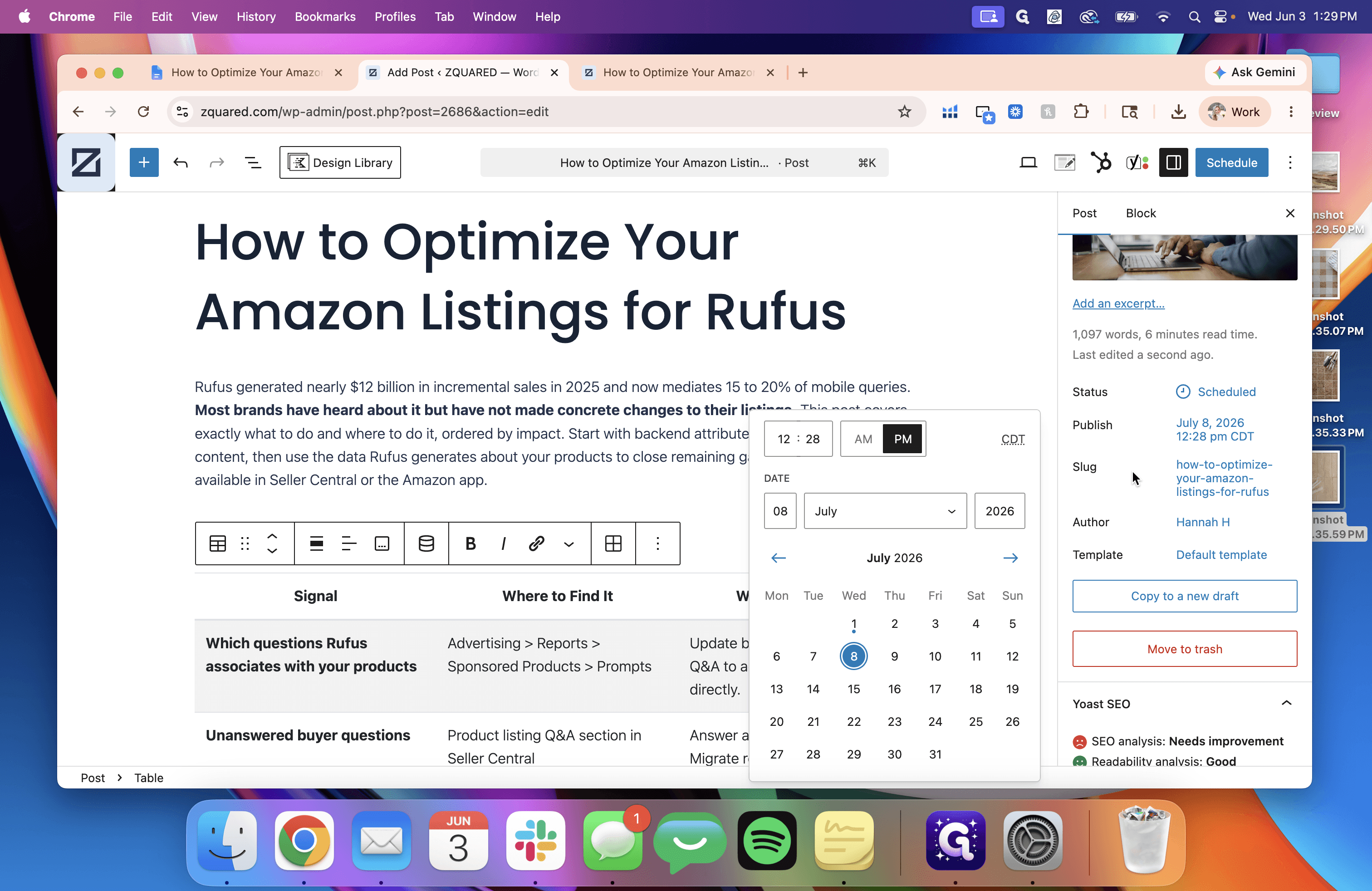 Step #10: Under the post status settings, click the date next to Publish, then use the calendar picker to schedule the exact date and time the post should go live.