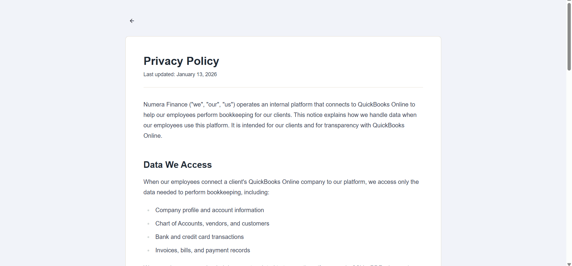 Step #2: The Privacy Policy opens in a new view