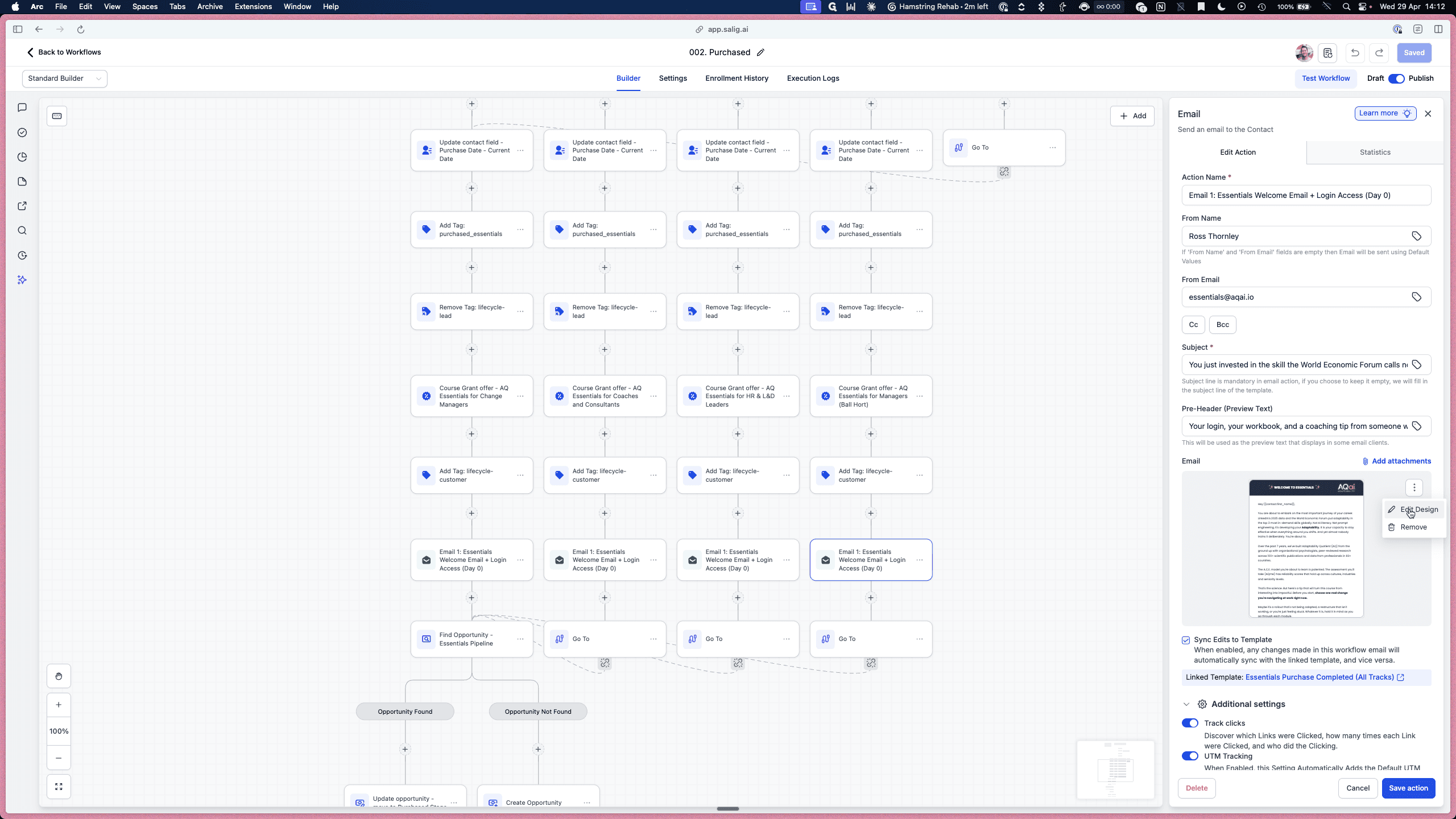 Step #5: Click Edit Design within the email preview area to modify the email contents.