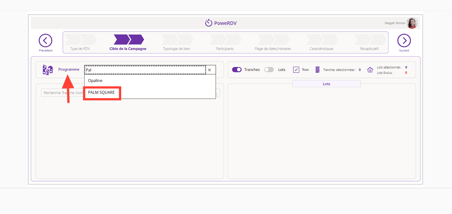 Step #5: Rechercher un programme, ici "Palm Square"