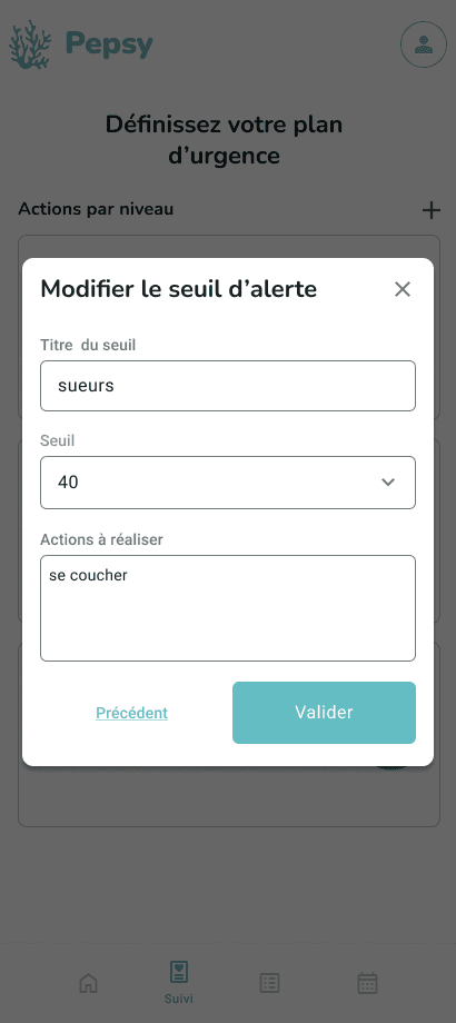 Step #21: Cliquez sur le seuil qui vous intéresse, vous arrivez sur une pop-up proposant "Éditer" ou "Supprimer", choisissez "Éditer". Vous arrivez sur la pop-up ci-dessous ou vous retrouvez les informations du seuil, modifiables.
