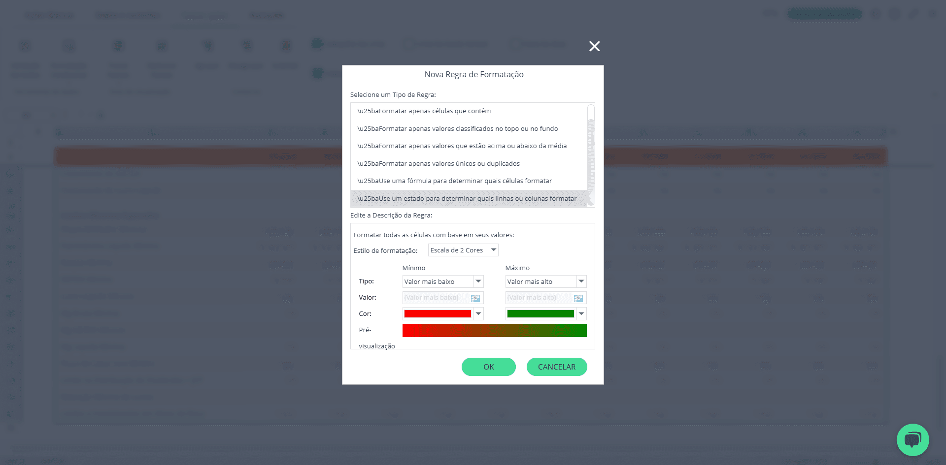 Step #18: Selecione a última opção, que é usar um estado para determinar as linhas ou colunas a serem formatadas. Neste caso, quando passarmos o mouse, a célula ficará com a tonalidade mais escura: