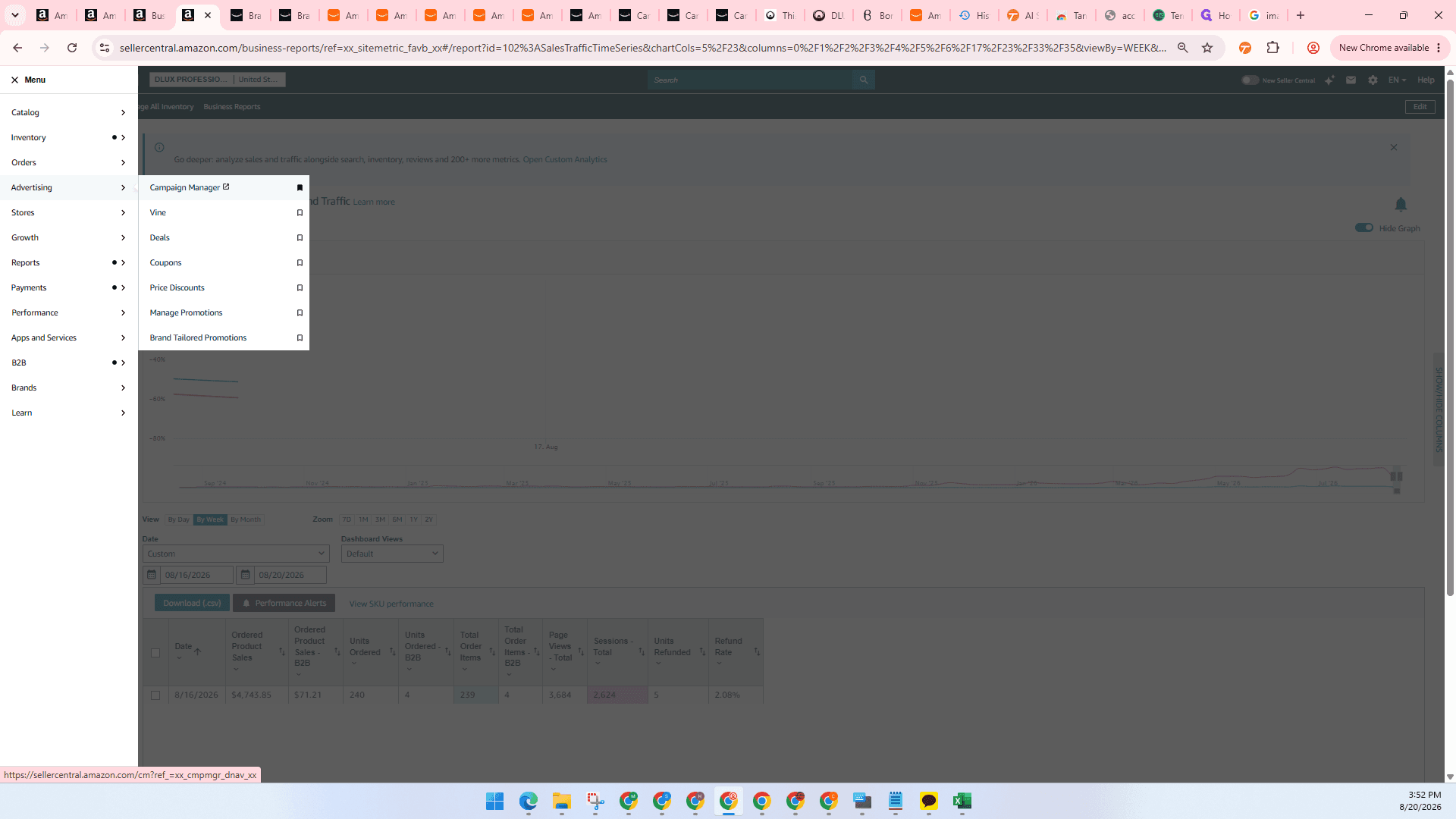Step #17: In the Seller Central menu, go to the Advertising section and click Campaign Manager.